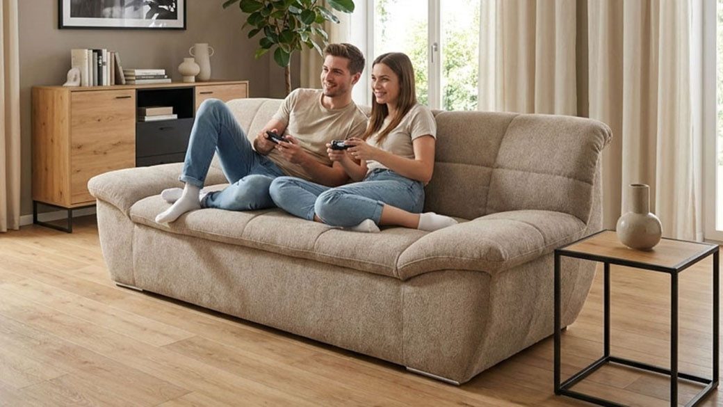 OTTO home 2-Sitzer Saltrum 211 cm breit, formschön, komfortabel, mit Ziernähen in Rücken und im Sitz, pflegeleichter Bezug