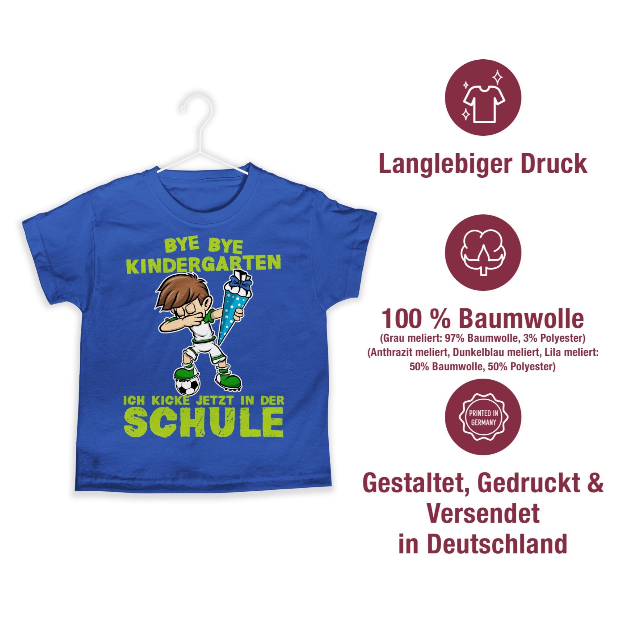 Shirtracer T-Shirt Bye Bye Kindergarten ich kicke jetzt in der Schule Dabbing Junge Fußba (1-tlg) Einschulung Junge Schulanfang Geschenke