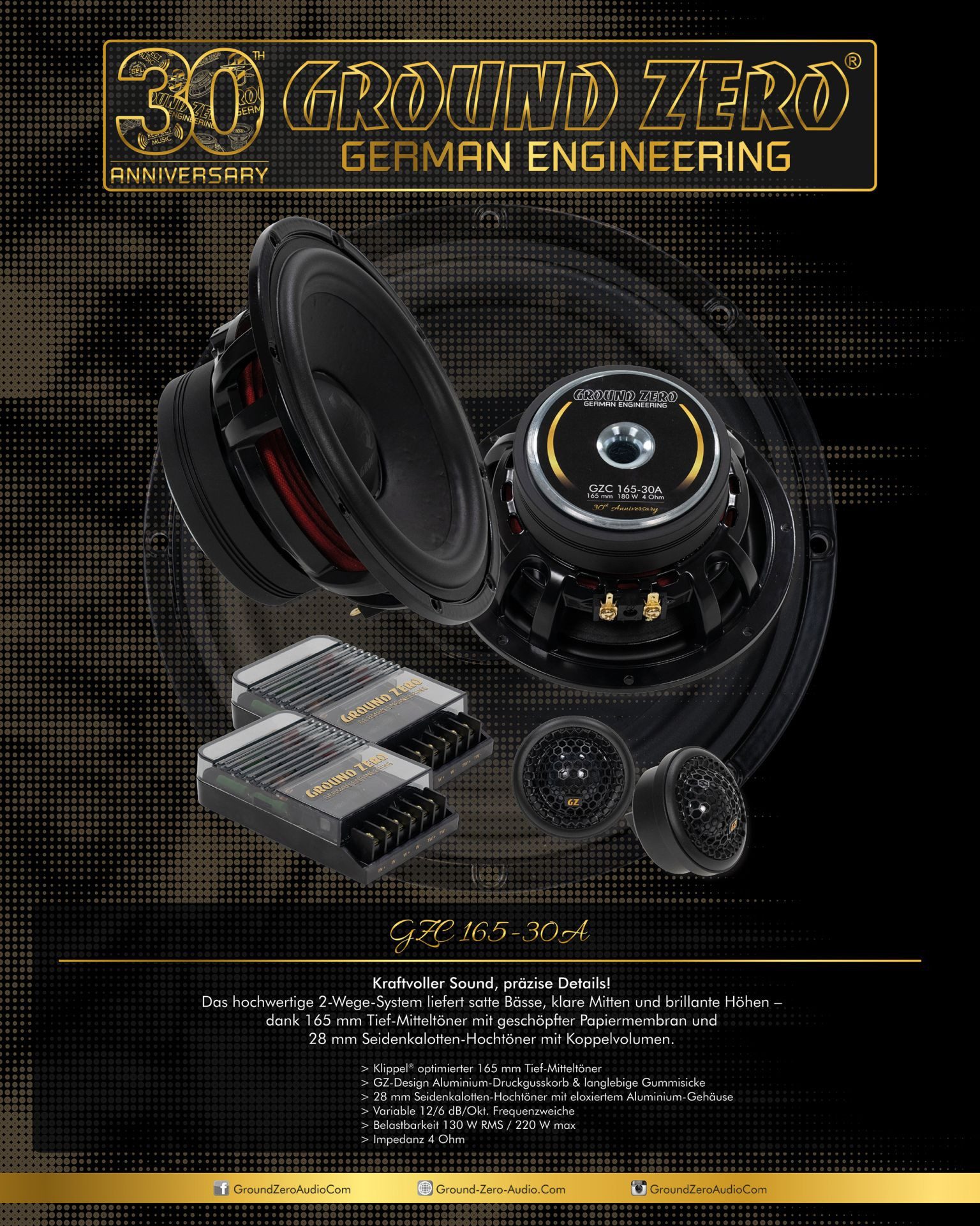 Ground Zero Ground Zero GZC 165‑30A 2-Wege Kompo Lautsprecher 16,5 cm Auto-Lautsprecher