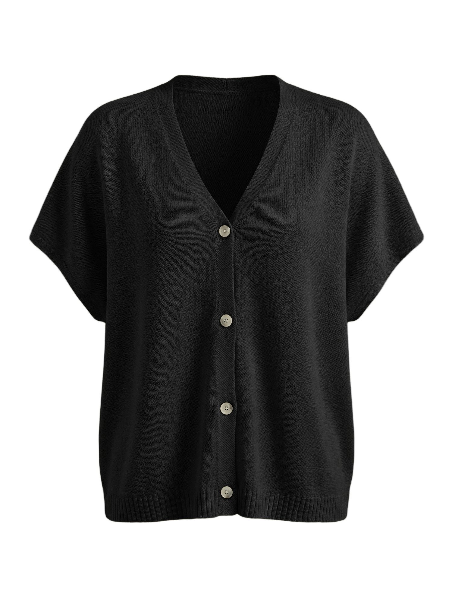 Imily Bela Cardigan Damen T-Shirt mit V-Ausschnitt Knopfleiste Loose Stricken (Packung, 1-tlg., 1per-Pack) Fledermausärmel gehäkelt in Unifarbe – Bild 5 von 5