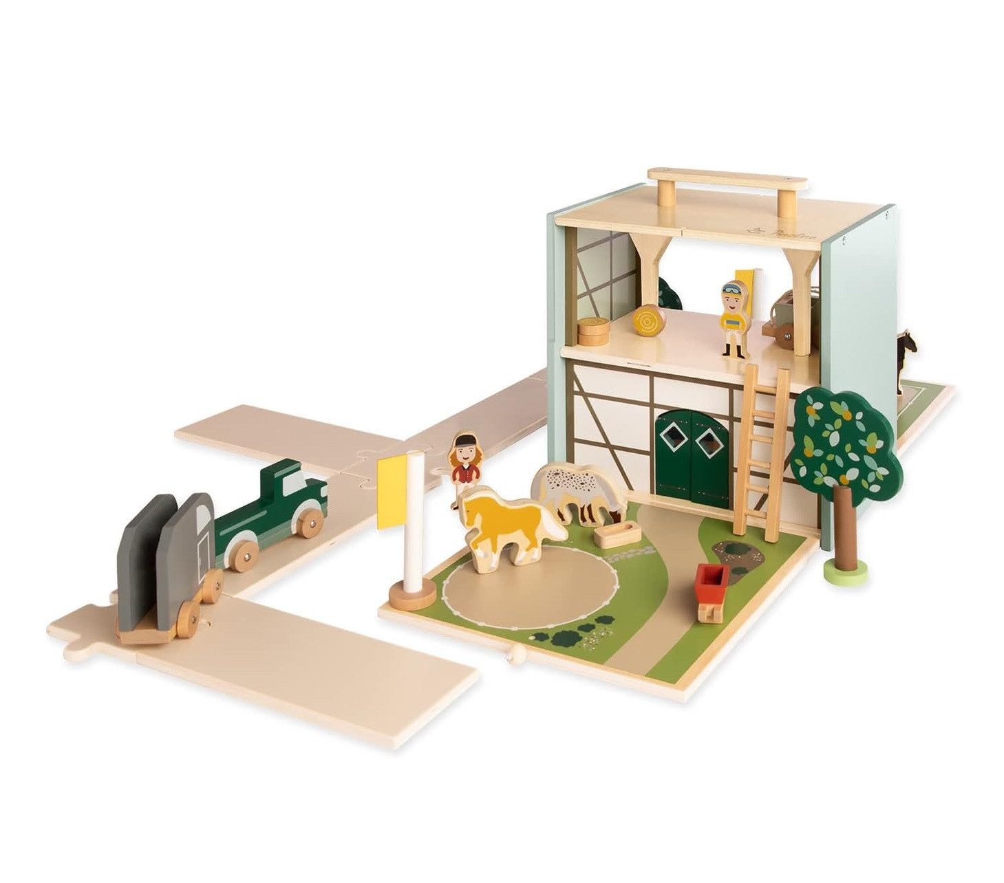 Pinolino® Lernspielzeug Spielwelt „Reiterhof Lise“ - Holzspielzeug mit Figuren & Zubehör (33-St), Aufklappbare, tragbare Spielkiste