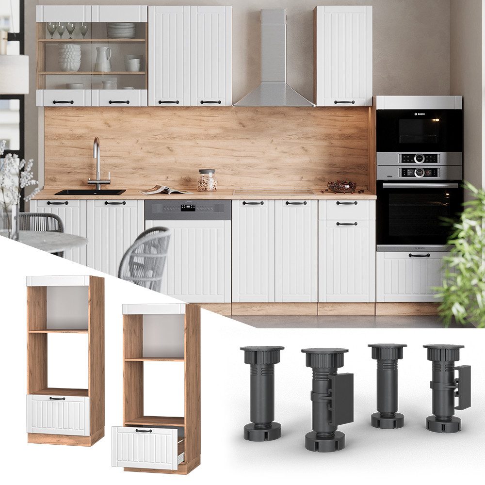 Vicco Mikrowellenumbauschrank Fame-Line, Weiß Landhaus/Goldkraft Eiche, günstig online kaufen