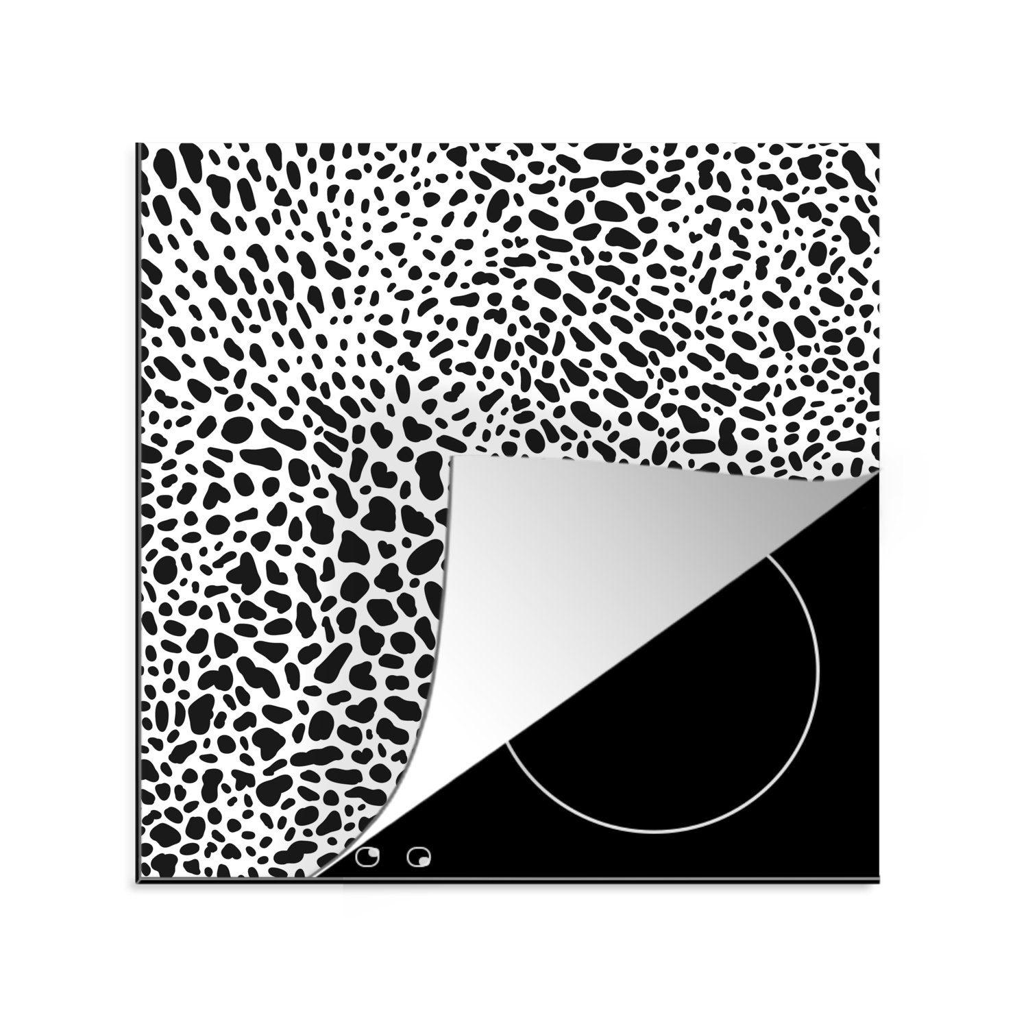 MuchoWow Herdblende-/Abdeckplatte Muster - Pantherdruck - Schwarz - Weiß, Vinyl, (1 tlg), 78x78 cm, Ceranfeldabdeckung, Arbeitsplatte für küche