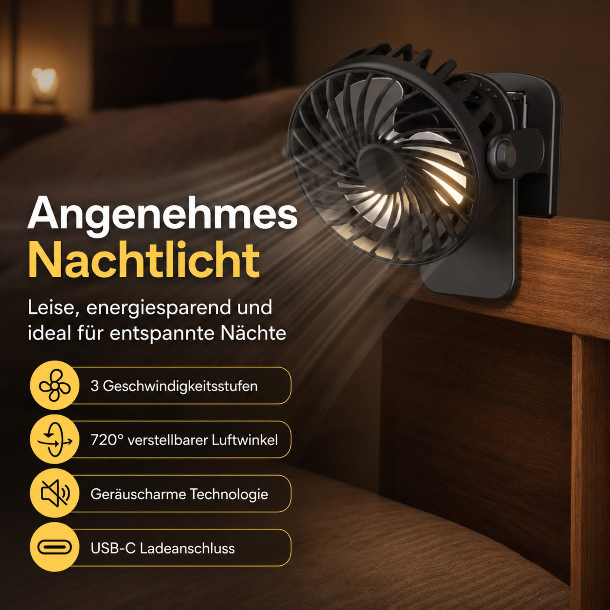 HS.SUPPLY Tischventilator Clip- und Tischfunktion, 3 Geschwindigkeitsstufen, 720° verstellbar, 2-in-1 Clip- & Tischfunktion, 3 Windstufen, 720° manuell verstellbar