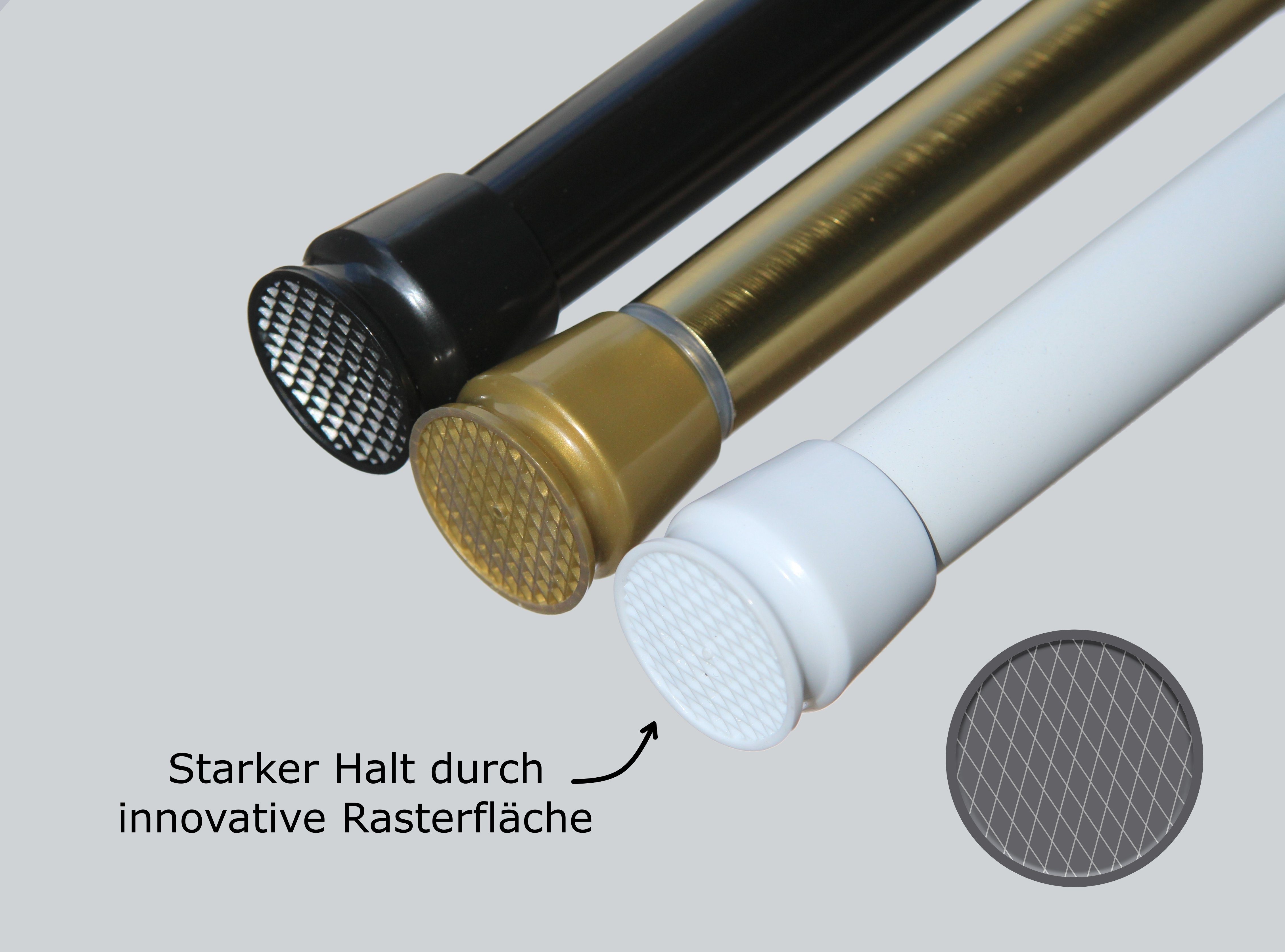 Klemmstange Teleskopstange 55-90 für 1-läufig, cm geklemmt, Metall, klemmbar, mm, ohne Duschvorhangstange 0.22 Türvorhang Ø Stange ausziehbar, stufenlos weiß rostfrei Bohren verstellbar tinycurtains, Türvorhangstange Badstange