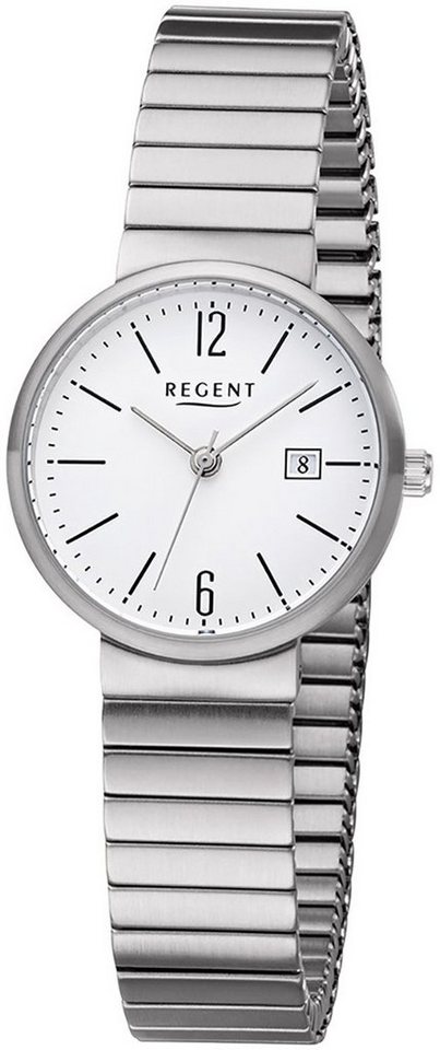 Regent Quarzuhr Regent Damen Uhr F-1202 Metall Quarz, Damen Armbanduhr  rund, klein (ca. 29mm), Metallarmband