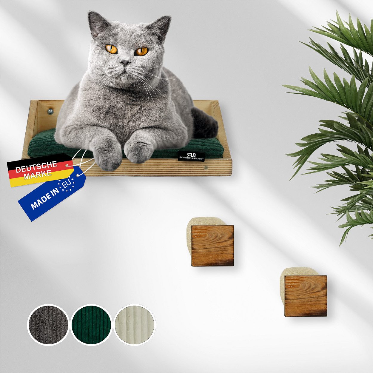 Rohrschneider Katzen-Kletterwand Katzenwandelemente 3-tlg geflammtes Holz Katzenbett Wand