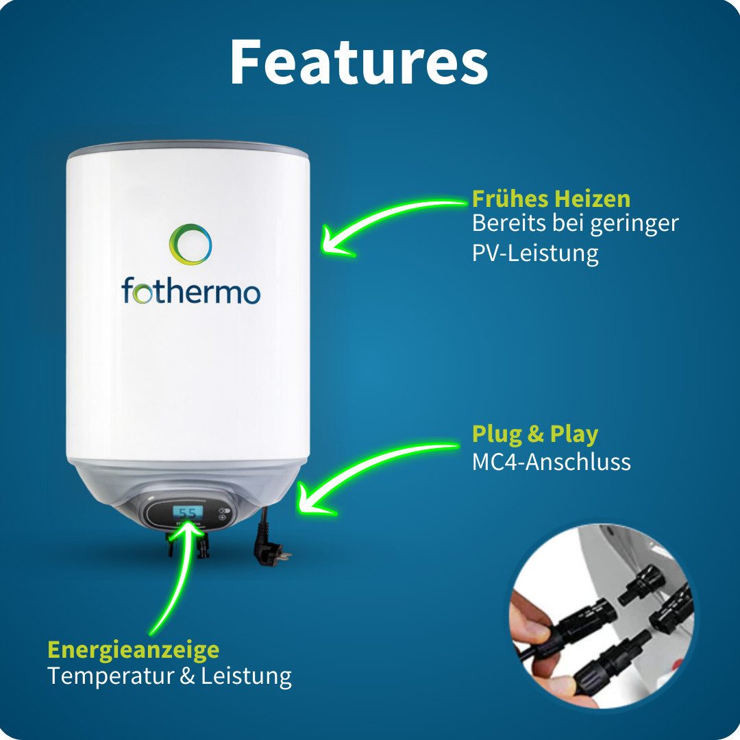 fothermo System AG Wandspeicher PVB-30-AC, (max. 65°C) (Einzelprodukt, Einzelgerät), MPP-Tracker, MC4-Anschluss, 230-V-Nachheizung