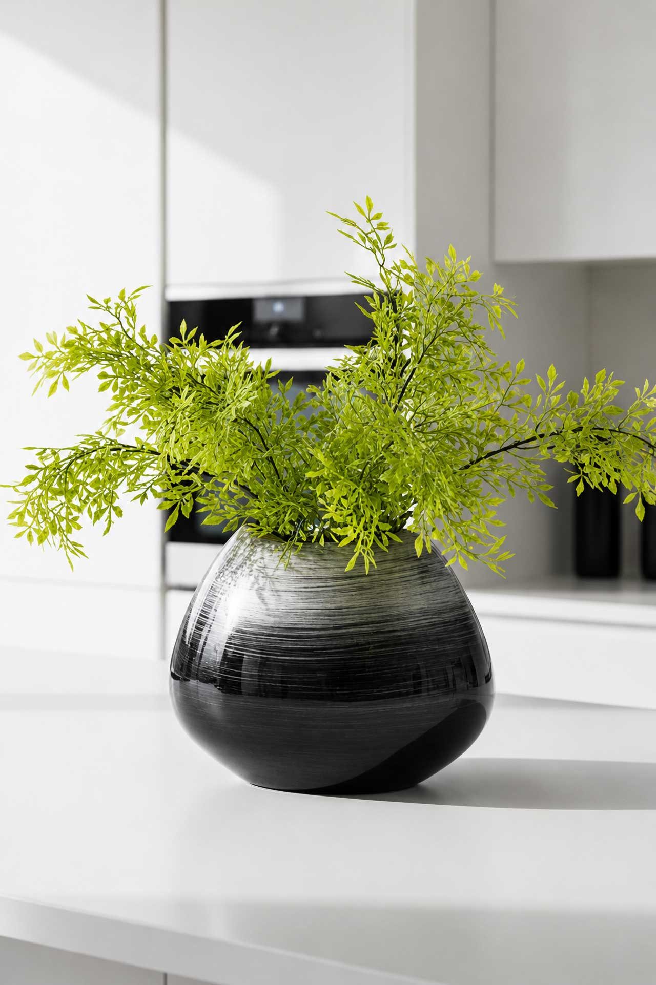 VIVANNO Bodenvase Fiberglas CAZU Rund - Spiralschwarz Hochglanz (1 St), 27x15x21 cm