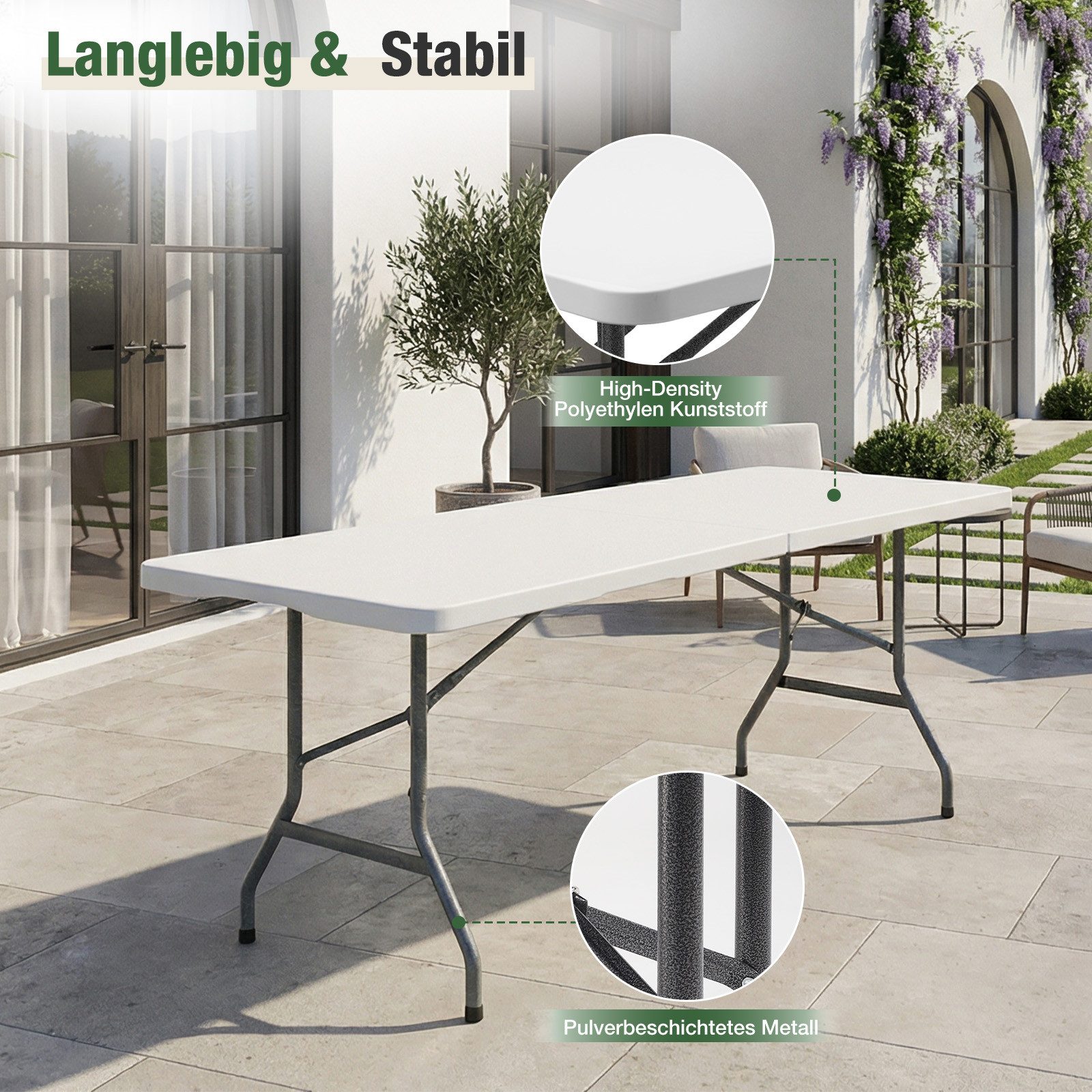 Sekey Bierzeltgarnitur Campingtisch Klappbar Partytisch Buffettisch Gartentisch Tragbar, Klappbarer, für 4 Personen, mit Tragegriff, Weiß – Bild 4 von 5