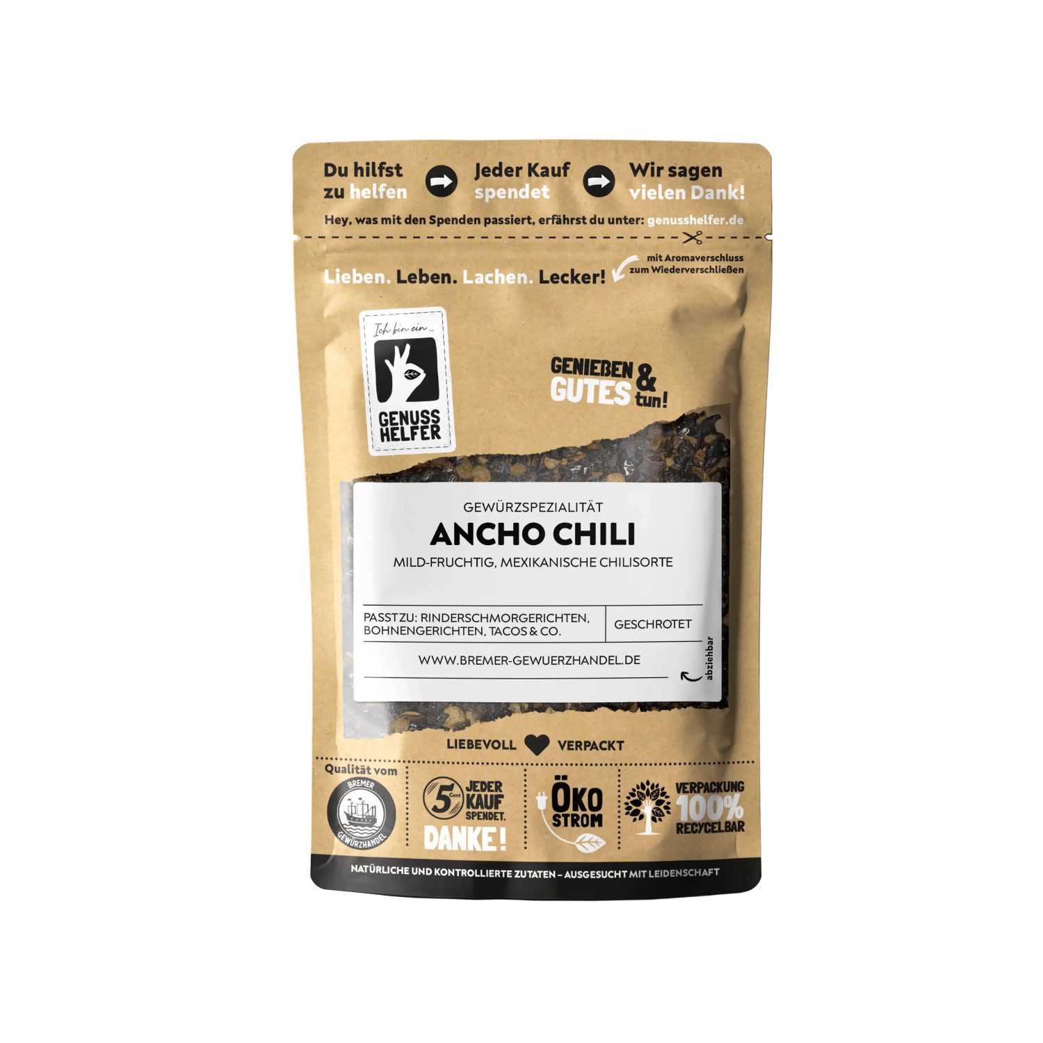 Bremer Gewürzhandel Gewürz Ancho Chili, geschrotet, 50 g