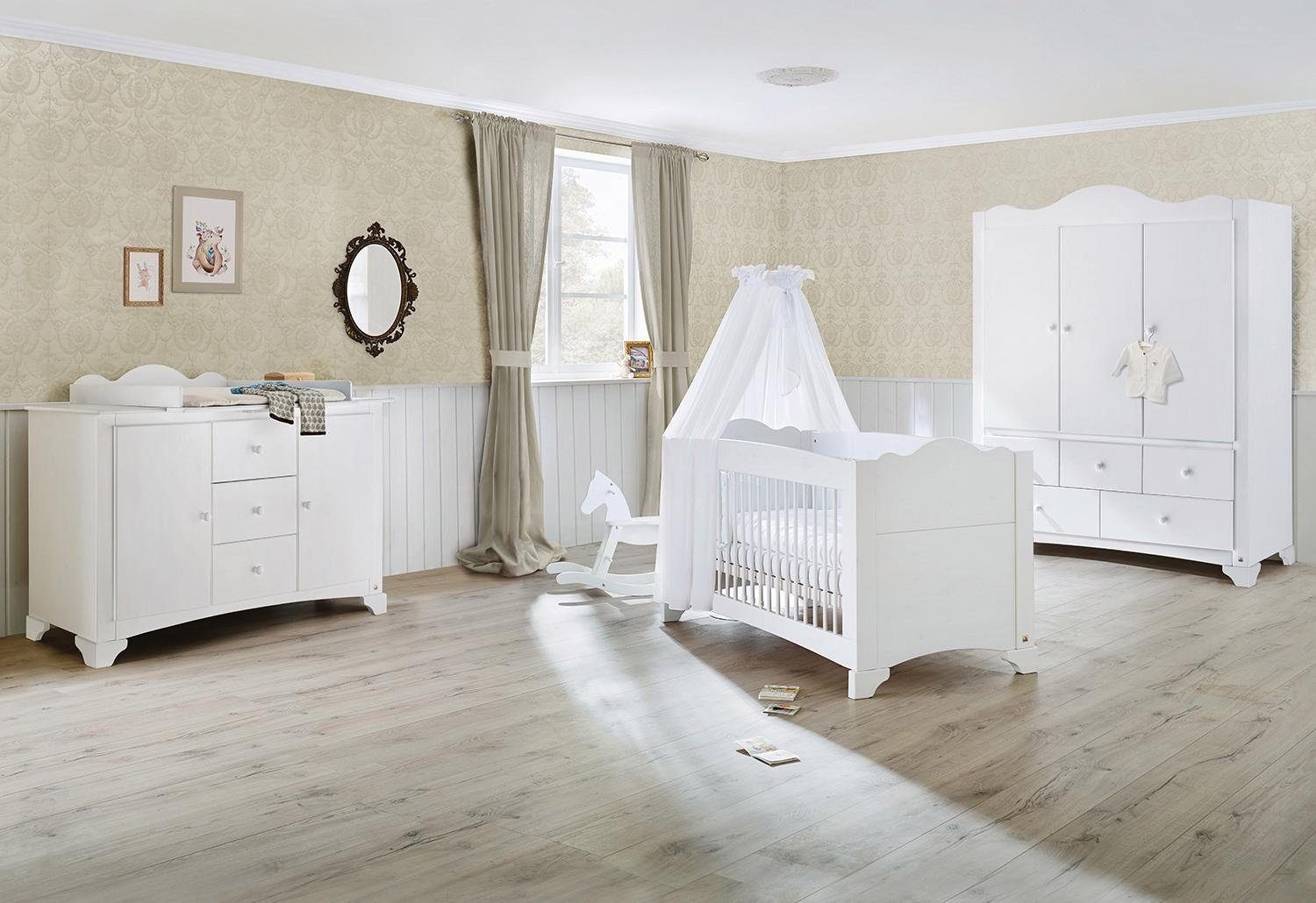Pinolino® Babyzimmer-Komplettset Pino, (Set, 3-St., Kinderbett,  Wickelkommode, Kleiderschrank), extrabreit groß mit 3 Türen;
