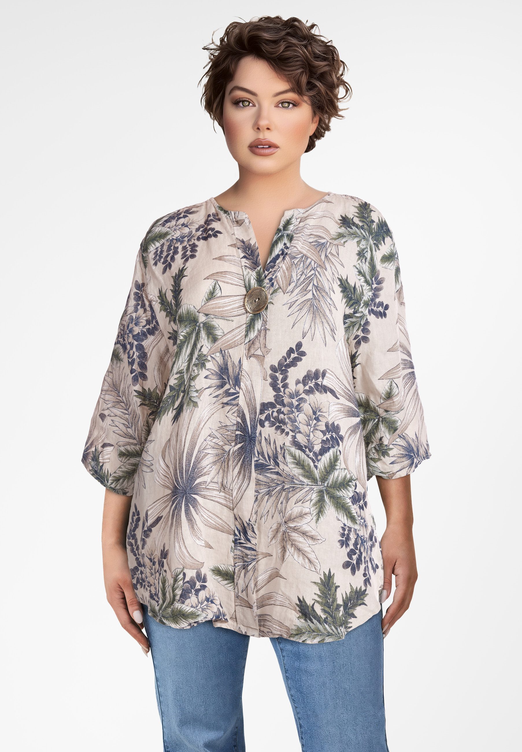 PEKIVESSA Tunika Bluse Leinen mit 3/4-Arm günstig online kaufen