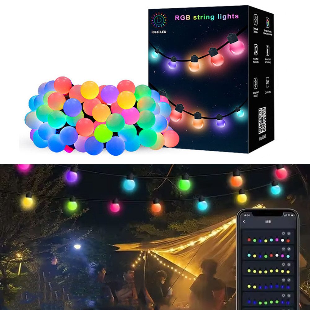 Systemlichterkette LED Kugeln Lichterkette RGB Glühbirnenkette Aussen Innen Beleuchtung