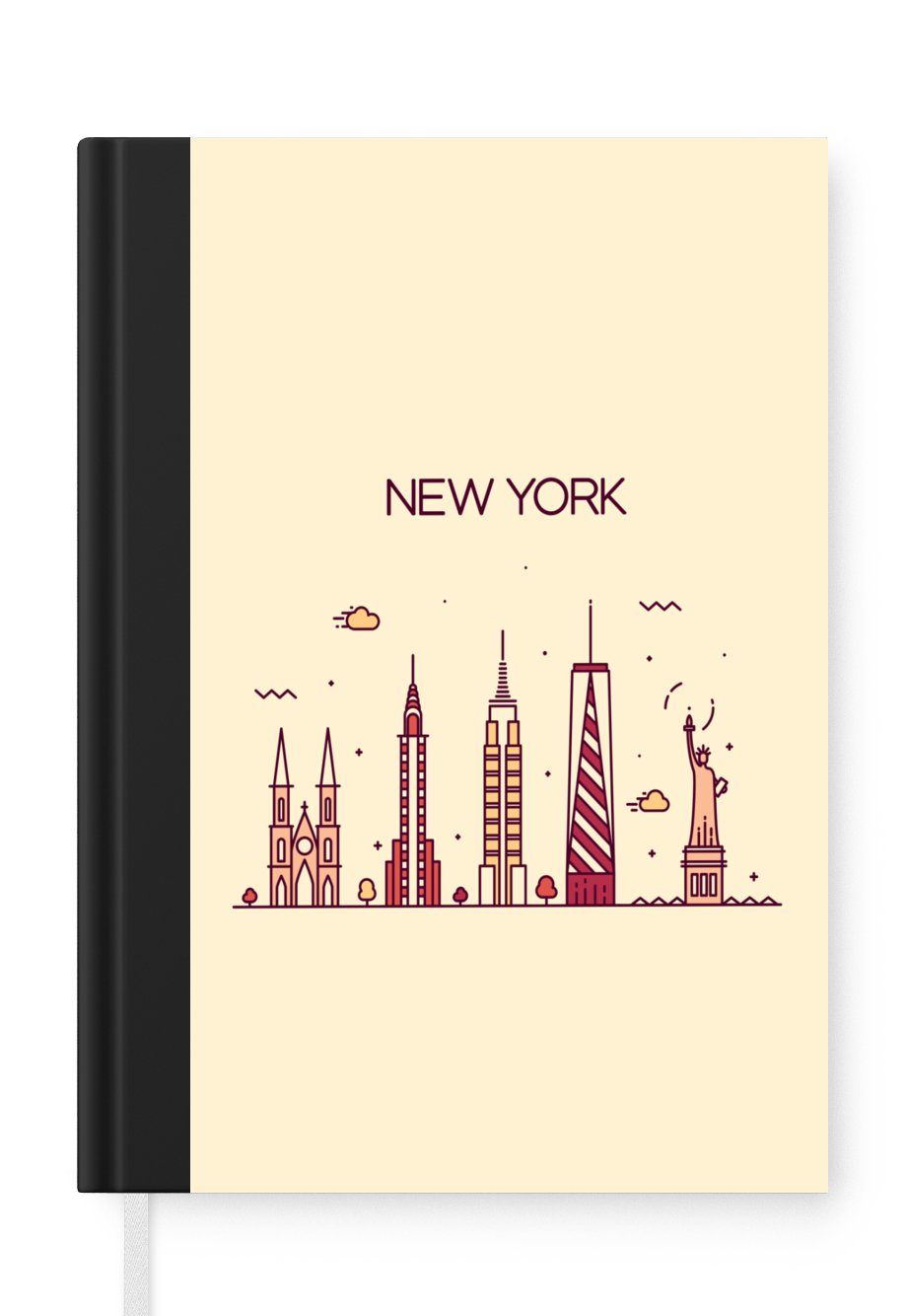 MuchoWow Notizbuch New York - Freiheitsstatue - Skyline, Journal, Merkzettel, Tagebuch, Notizheft, A5, 98 Seiten, Haushaltsbuch