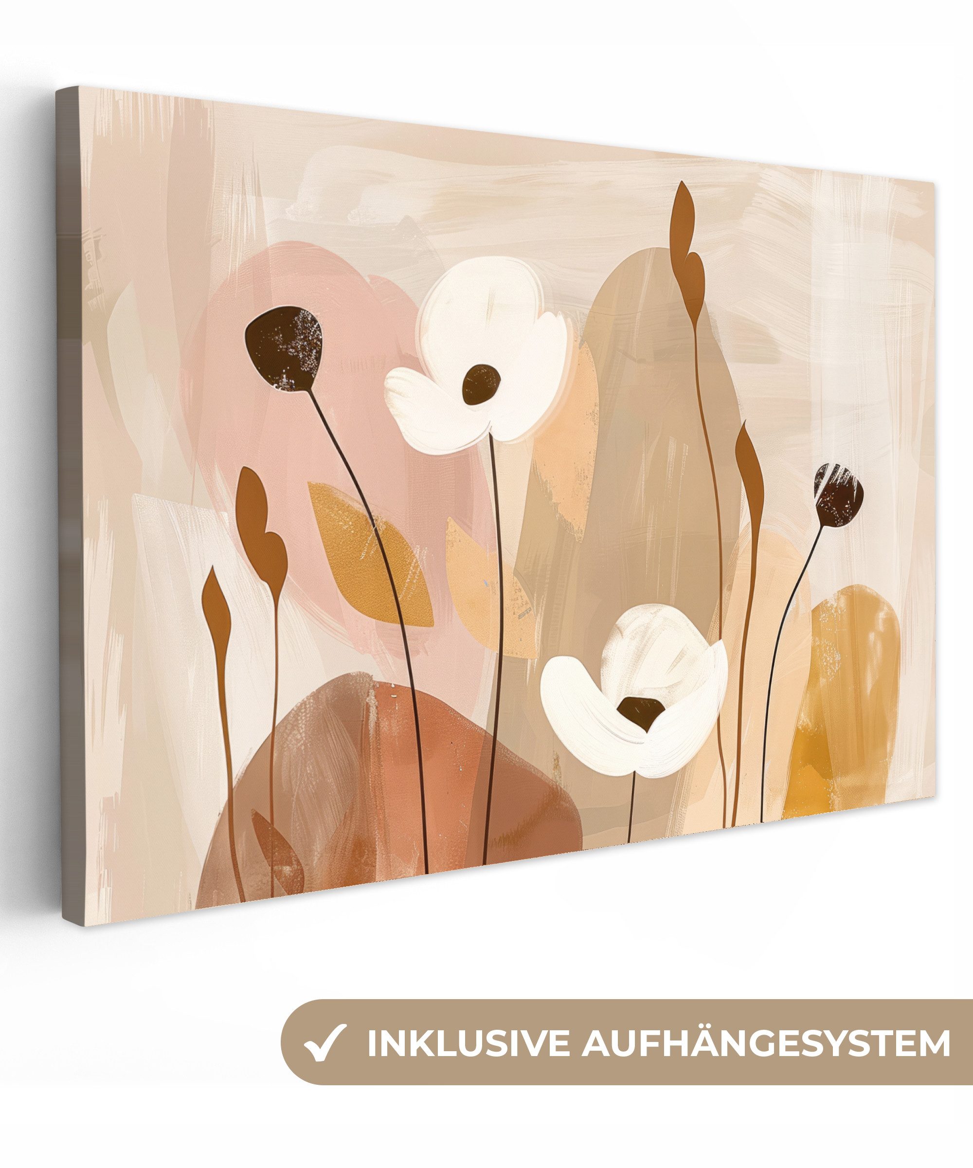 OneMillionCanvasses® Leinwandbild Blumen - Abstrakt - Beige - Strichzeichnu günstig online kaufen