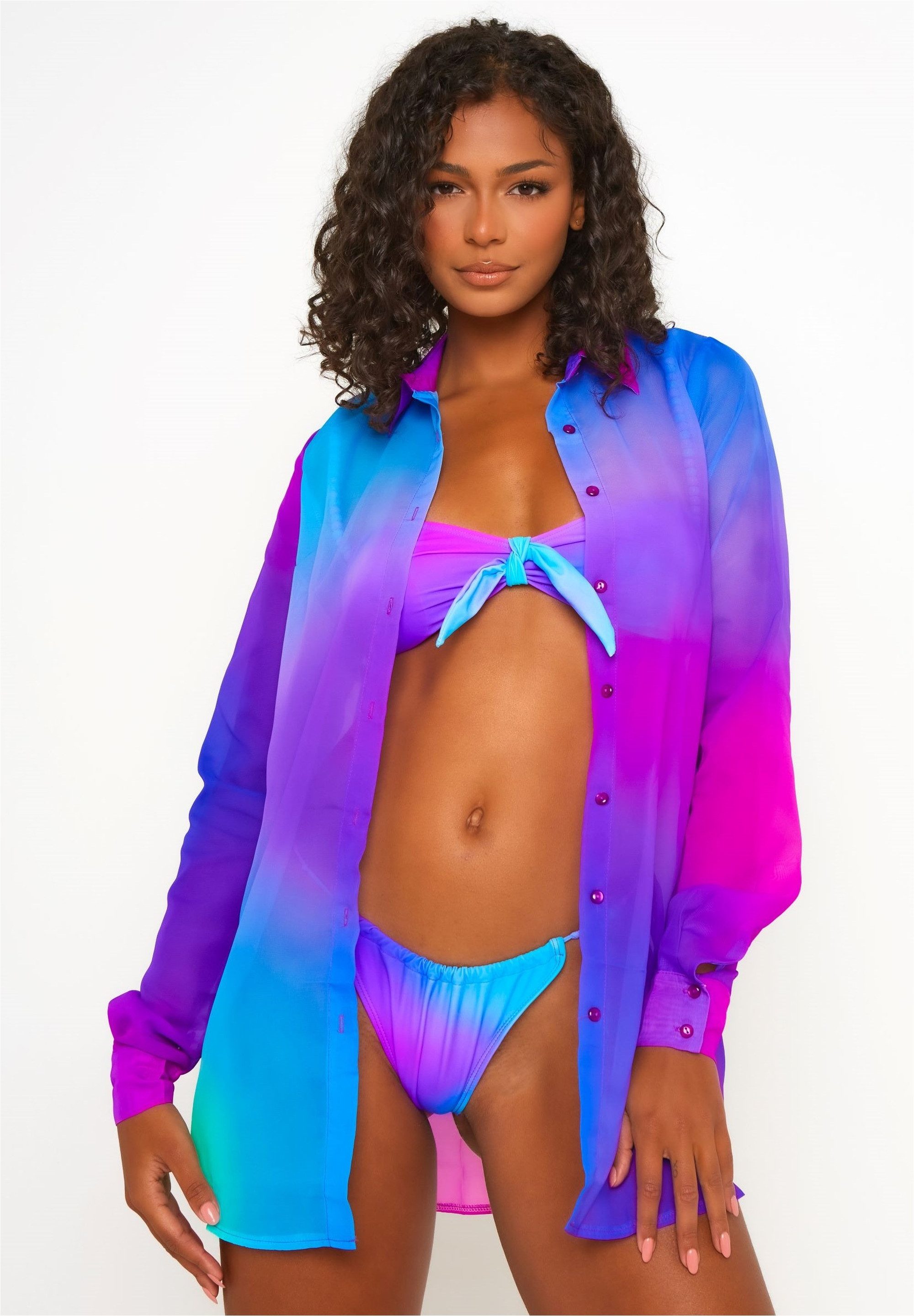 Moda Minx Langarmbluse Club Tropicana Strandshirt (1-tlg) mit Kentkragen und Manschetten