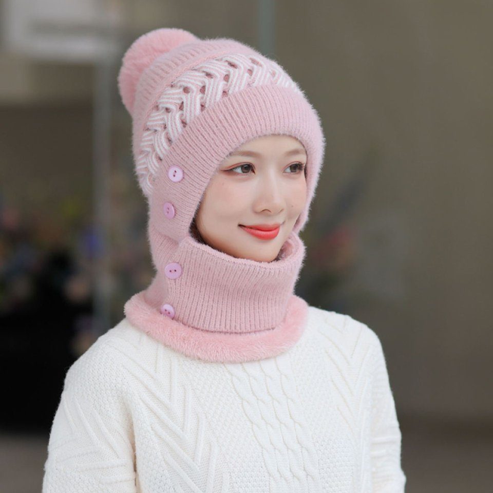 Blusmart Strickmütze Winter-winddichter Warmer Schal Einteiliger Rosa