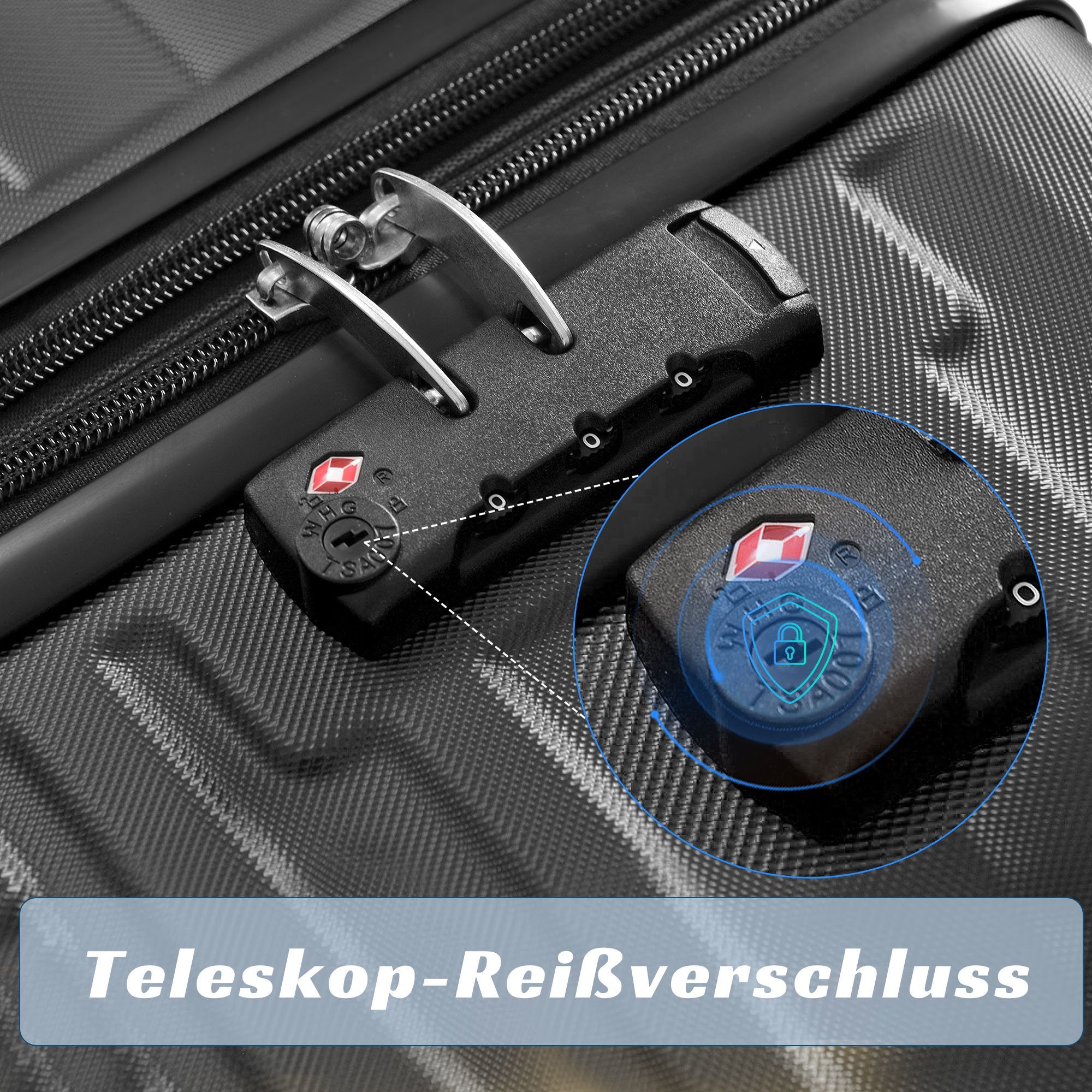 Hartschalen-Trolley Doppelrollen, aus Hartschalenkoffer, Merax und 4 mit Gepäck, M Check-in ABS Reisekoffer, TSA-Zahlenschloss Schwarz