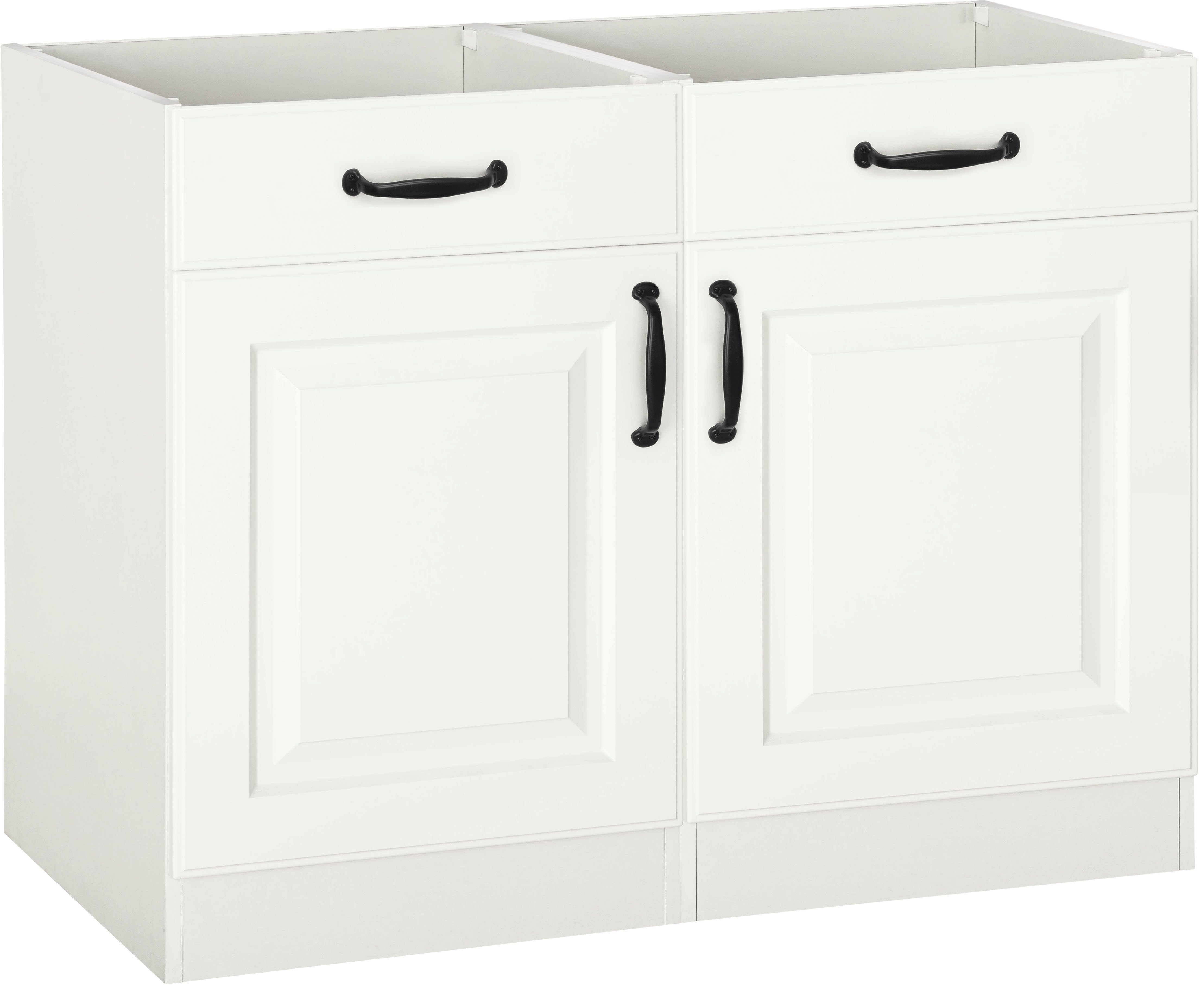 wiho Küchen Unterschrank Erla 100 mit breit cm Weiß Arbeitsplatte Kassettenfront, | ohne Weiß/Weiß
