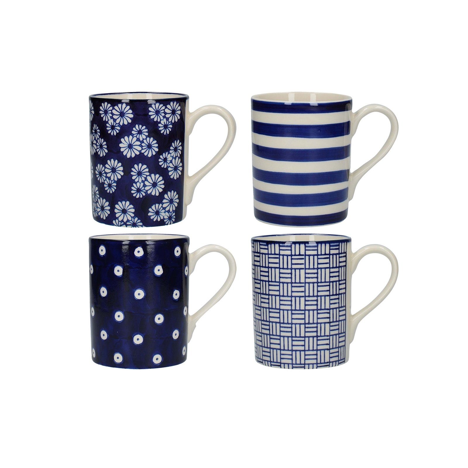 Neuetischkultur Tasse Tassen-Set 4-tlg. Keramik, blau gemustert, Keramik