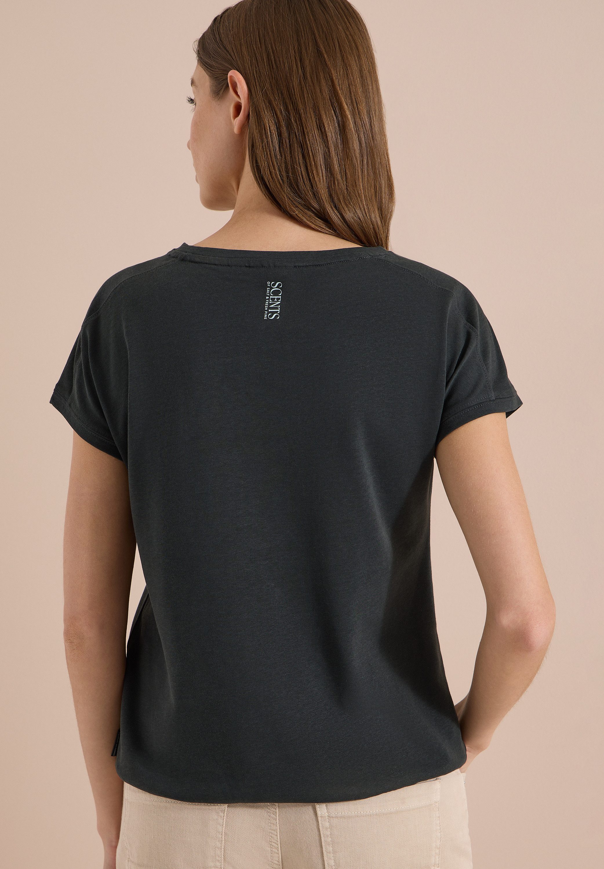 CECIL Kurzarmshirt Sommershirt mit Rundhals und Embroidery