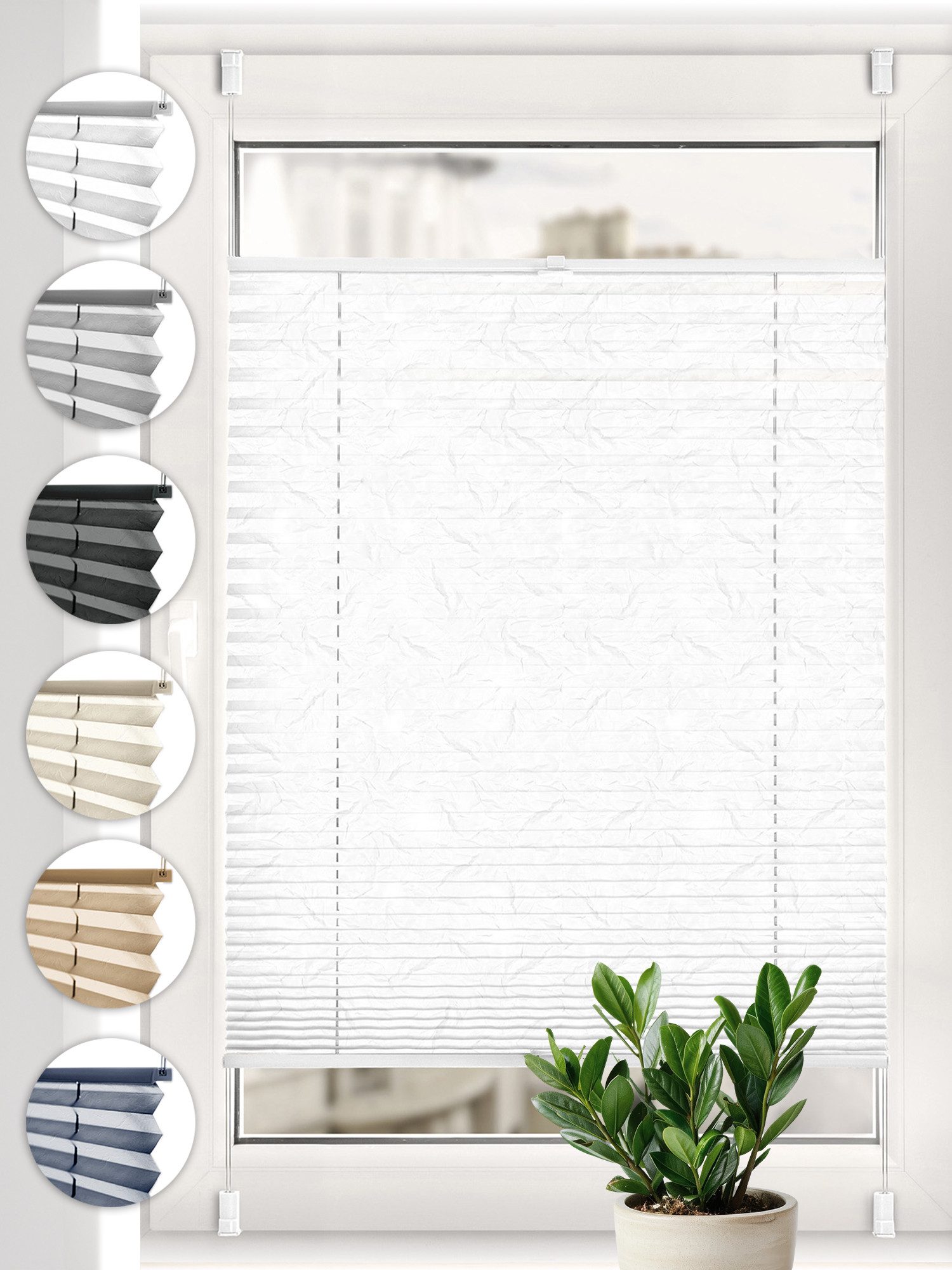Sonello Plissee Crush Klemmfix ohne Bohren für Fenster & Tür Lichtschutz, blickdicht, Klemmfix, verspannt, ohne Bohren, 30cm x 100cm Weiß Faltrollo, Easyfix, Sonnenschutzrollo