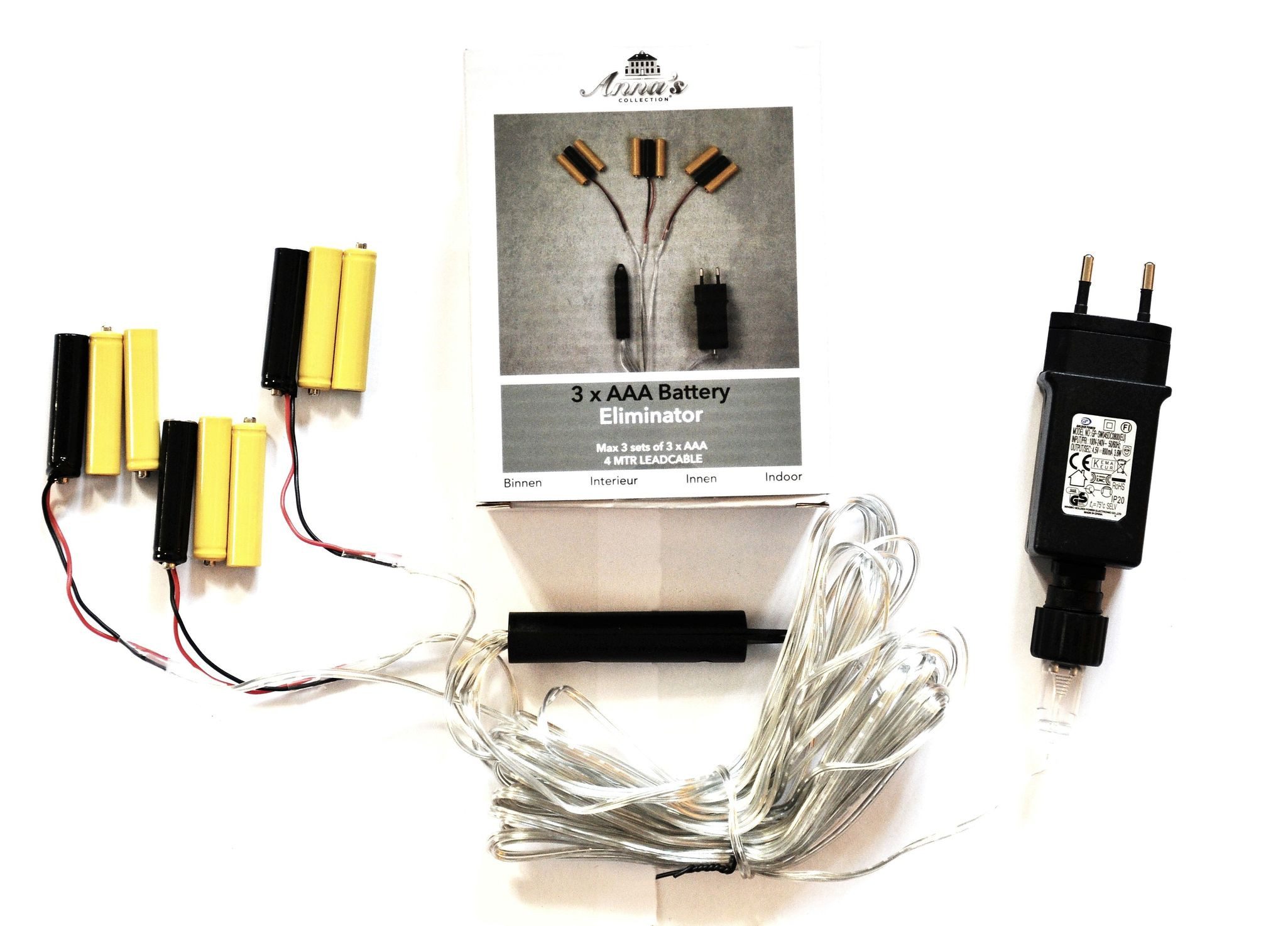 Coen Bakker Deco BV Batterie Netzteil Adapter 3 x 3 AAA Micro Batterien 4,5V Adapter, 4 cm, für LED-Geräte