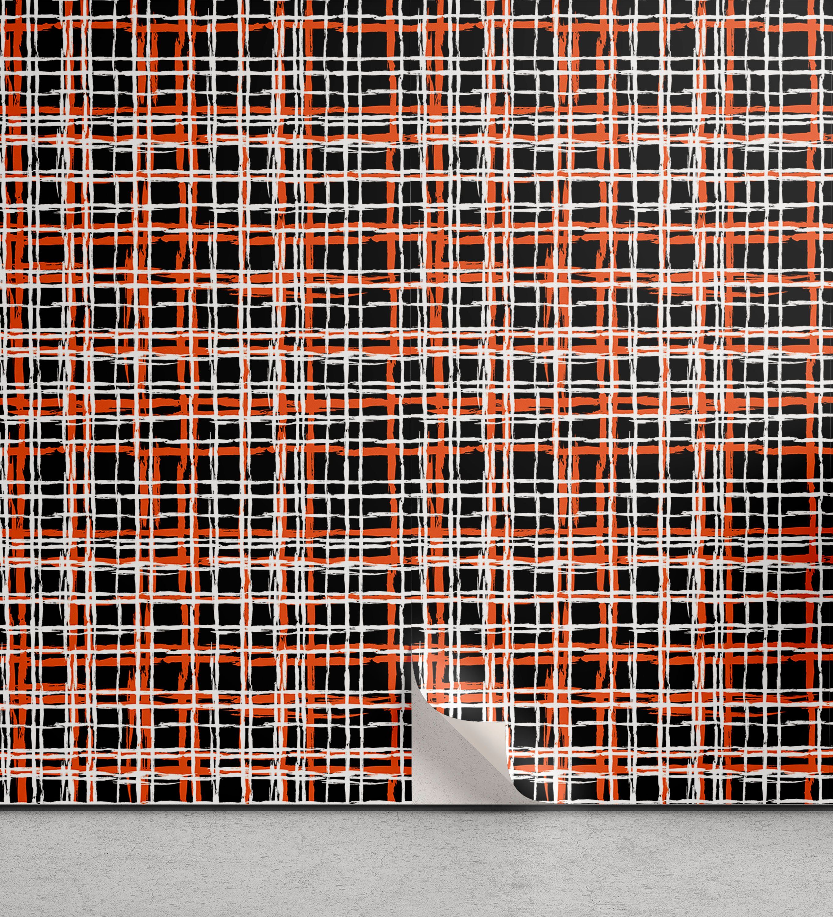 Abakuhaus Vinyltapete selbstklebendes Wohnzimmer Küchenakzent, Retro Vintage gestreifte Grid Kunst