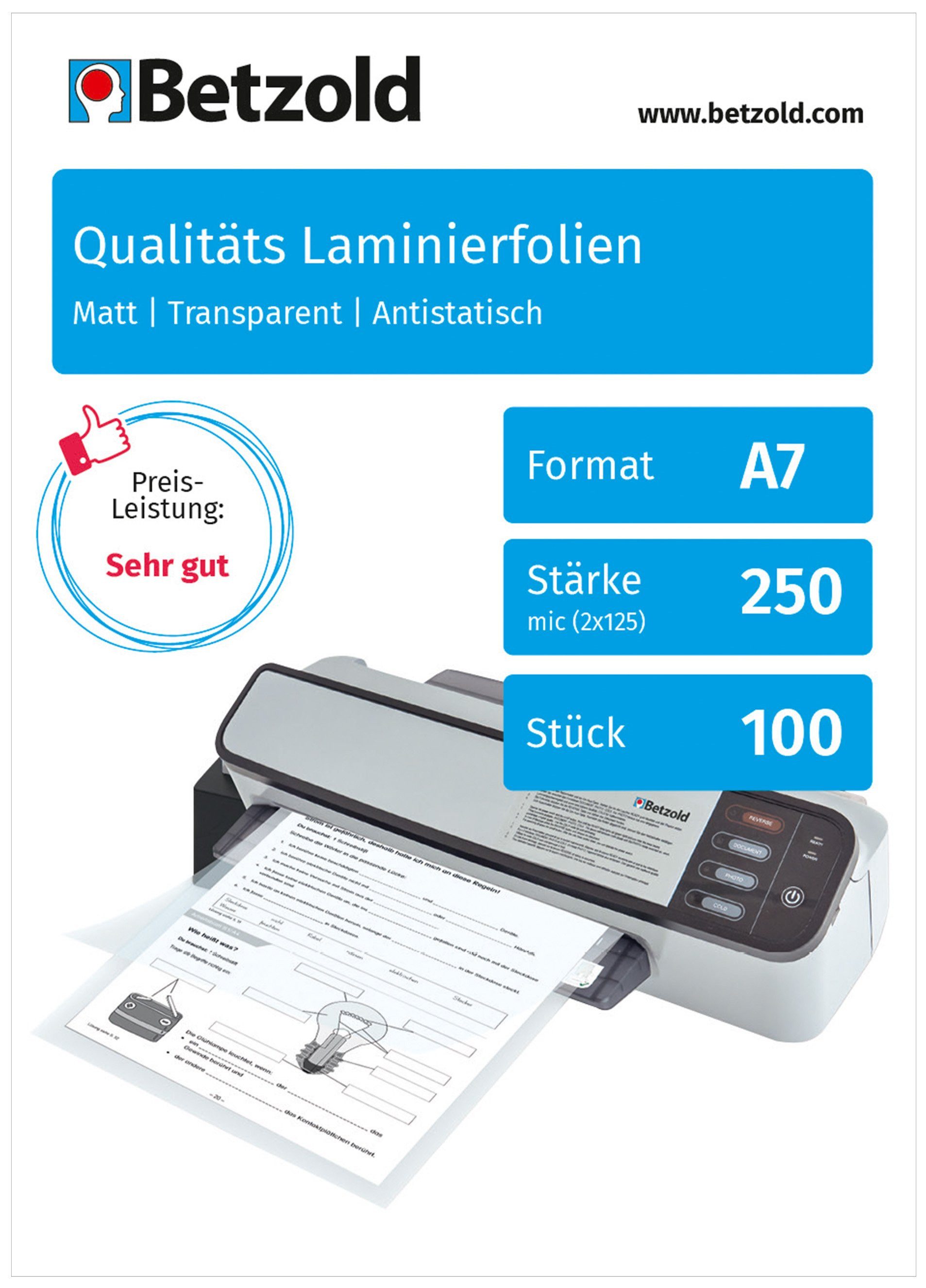 Betzold Schutzfolie Laminierfolien DIN A7, 100 Stück