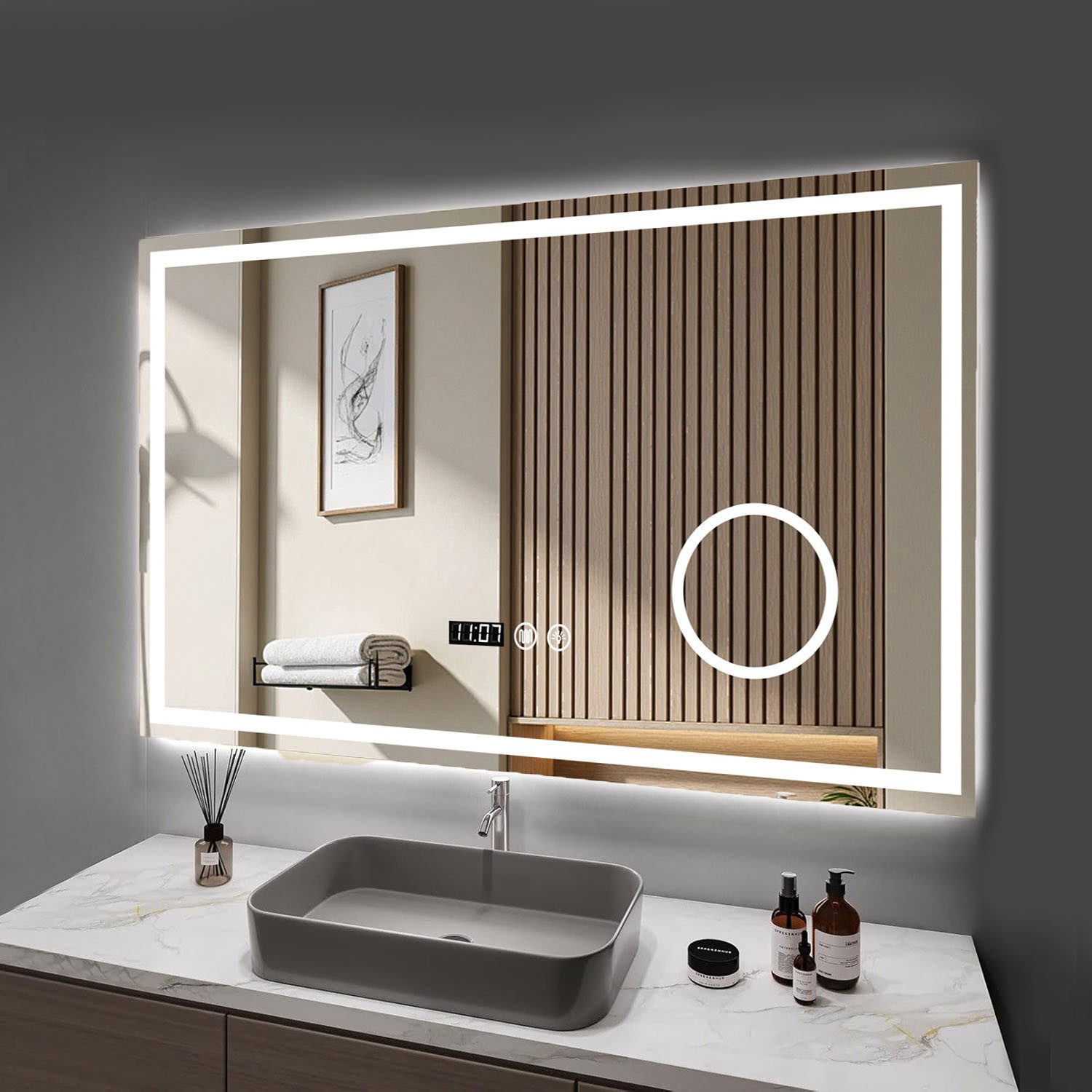 oyajia Badspiegel mit Beleuchtung LED Wandspiegel Antibeschlag Badspiegel 3 günstig online kaufen