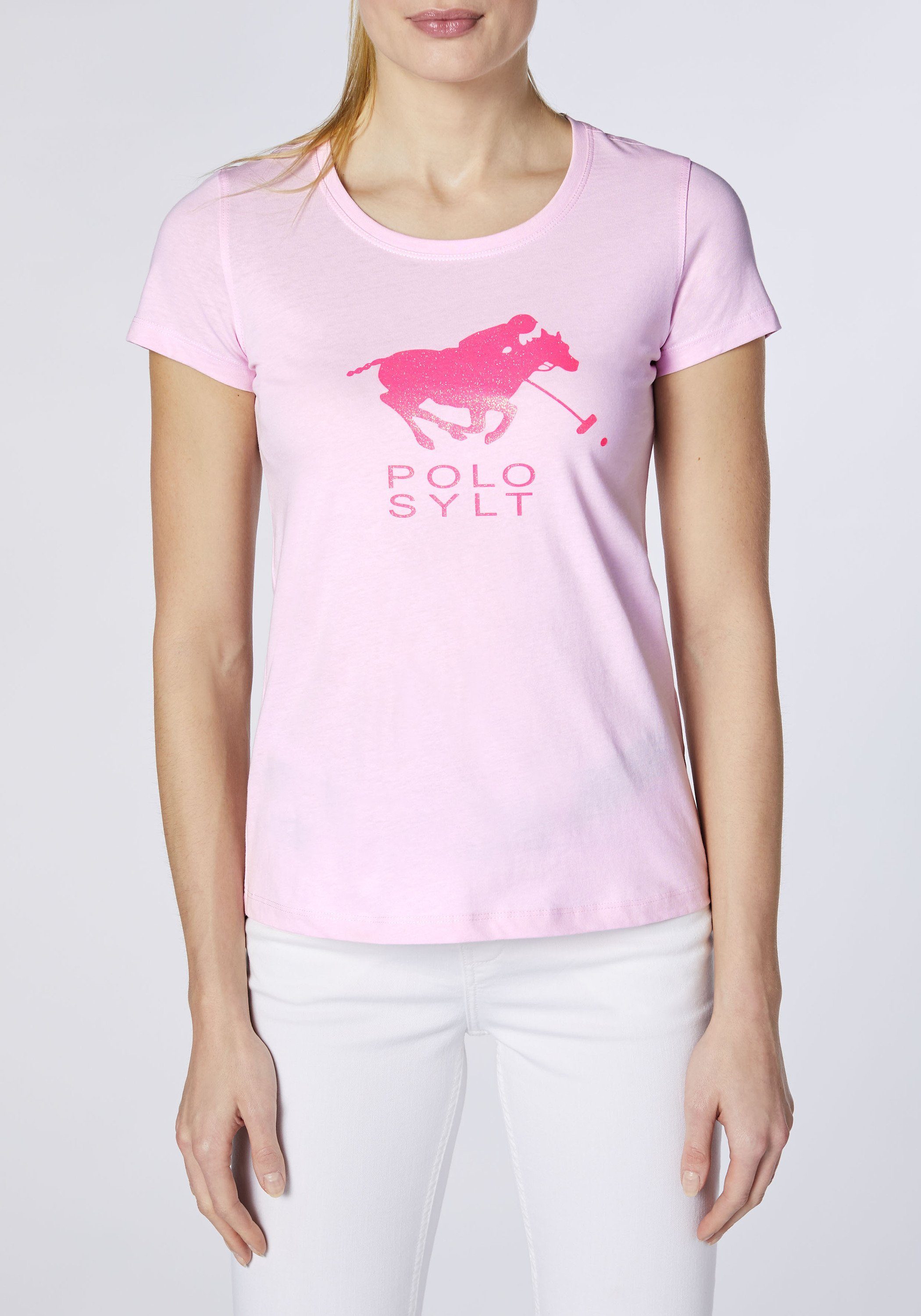 Polo Sylt Print-Shirt in figurbetonter Pink Lady Passform