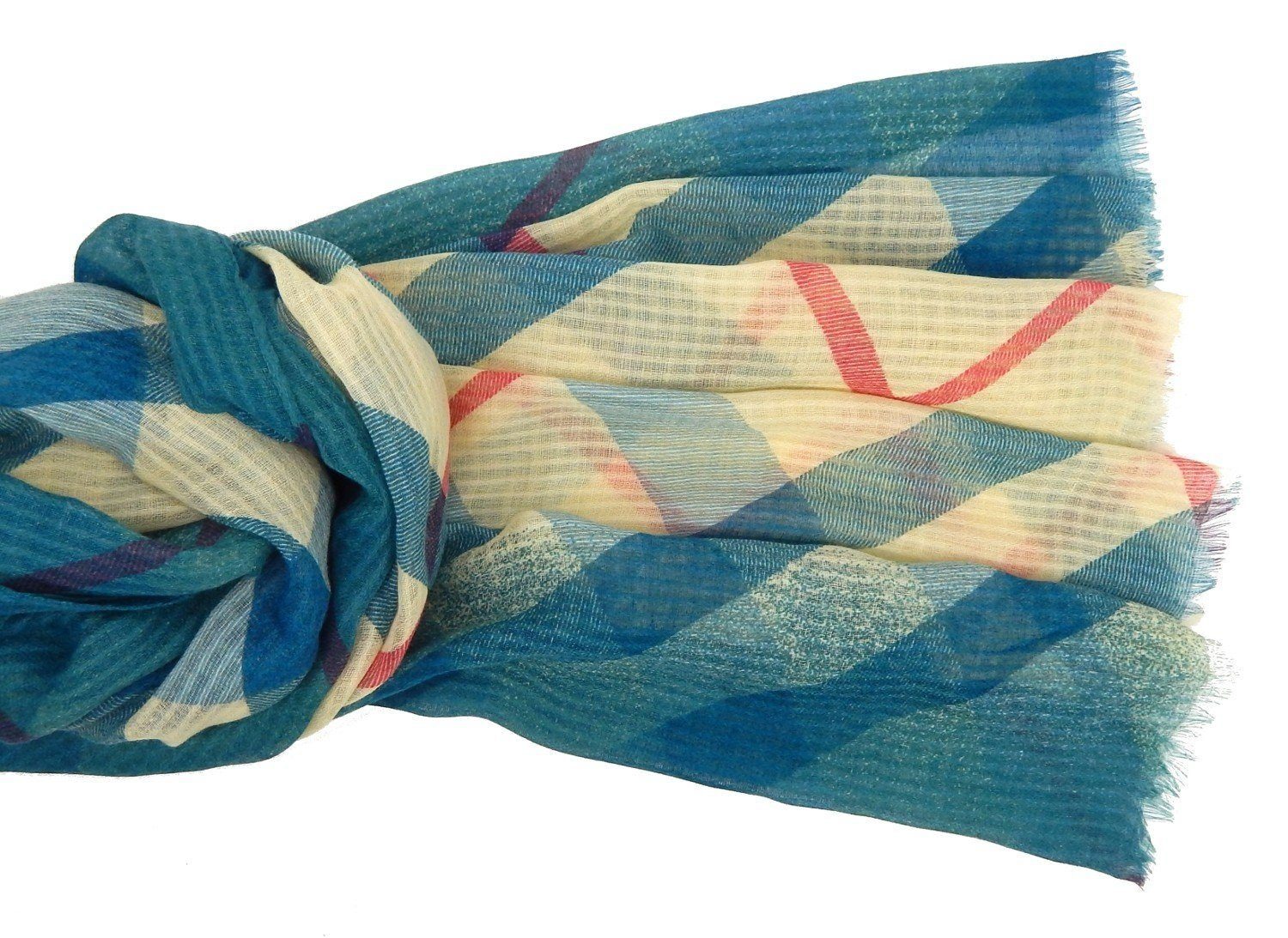 Ella Jonte Modeschal, blau türkis beige Schal breiter Viskose weicher pink