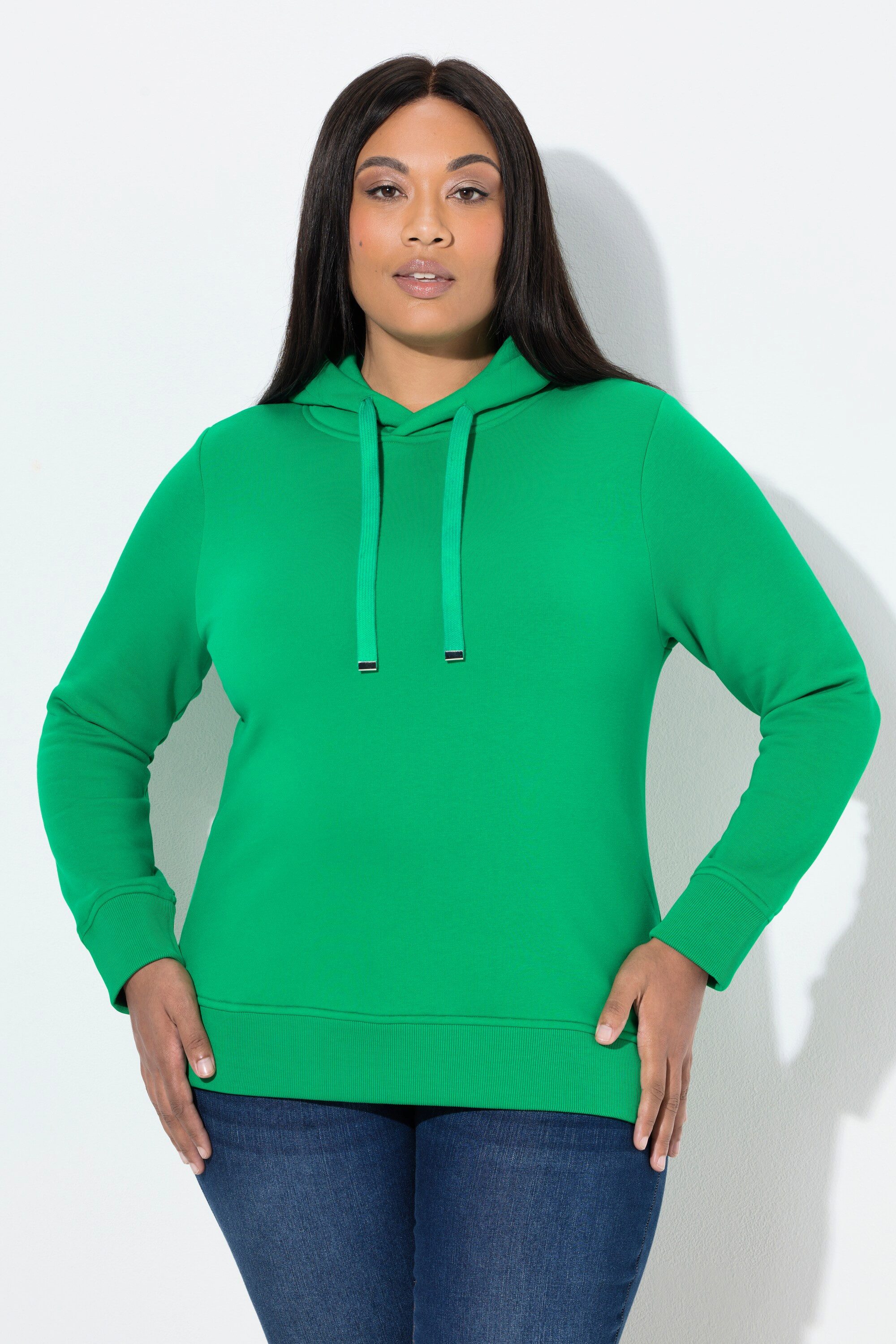 Ulla Popken Sweatshirt Super softer Hoodie Rippbündchen Kapuze Langarm günstig online kaufen