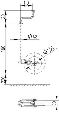 Anhänger-Stützrad Knott Stützrad + Halter Ø48mm geeignet für Humbaur - Böckmann - Stema (Stützrad + Klemmhalter)