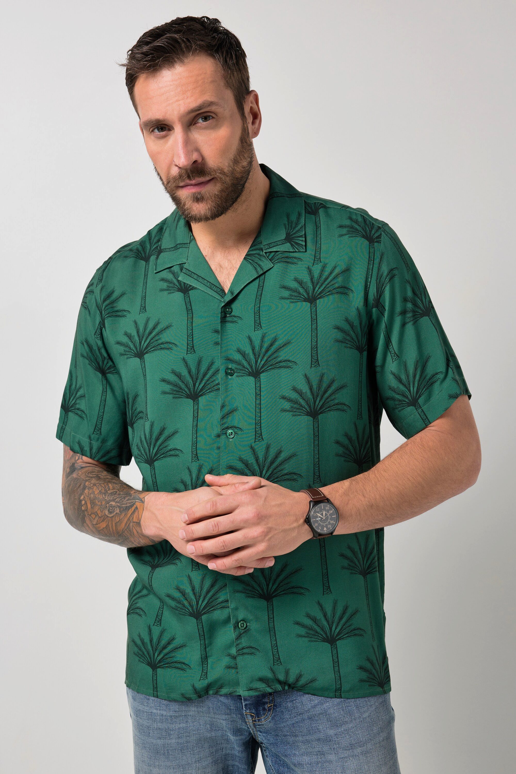 Kurzarmhemd Hemd Halbarm Cuba-Kragen Alloverprint Cuba Fit
