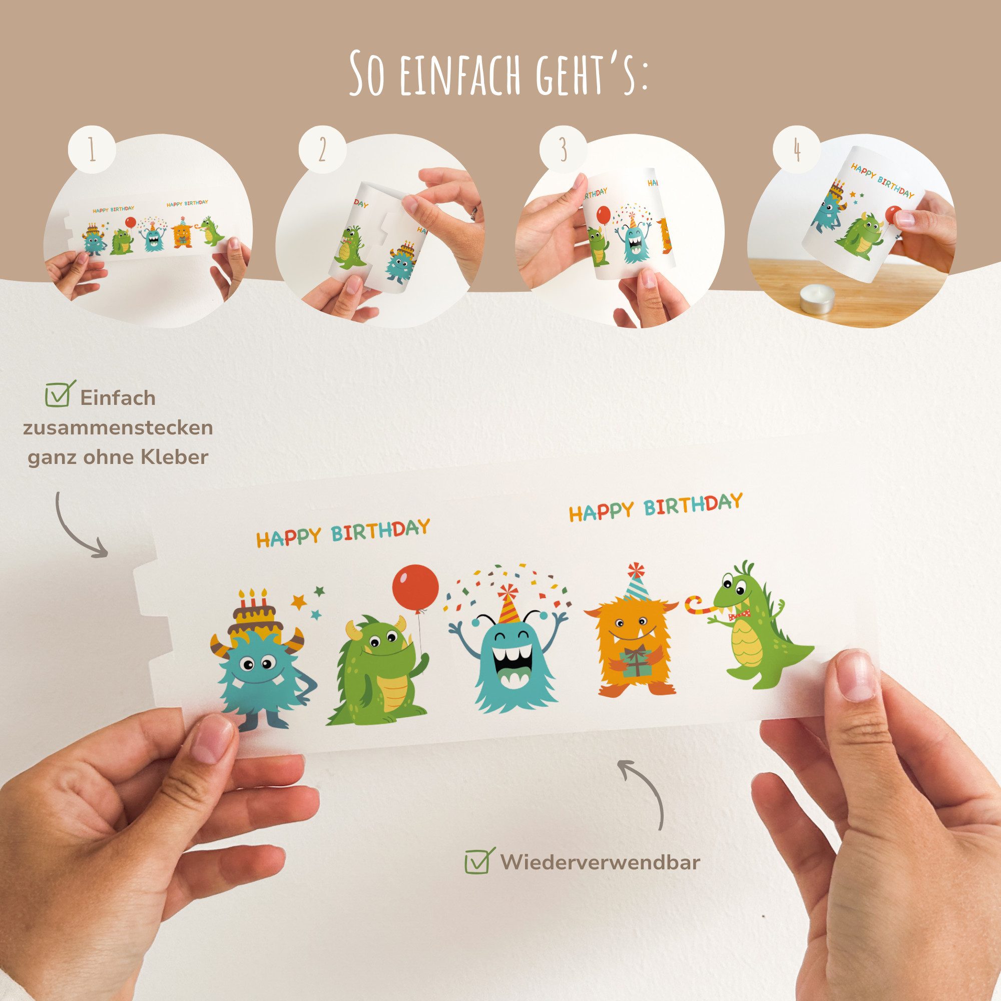 MeinBaby123® Papierdekoration 10 Kindergeburtstag Windlichthüllen, Teelicht Banderolen, Kindergeburtstag Deko, Party Deko Mädchen, Party Deko Jungs