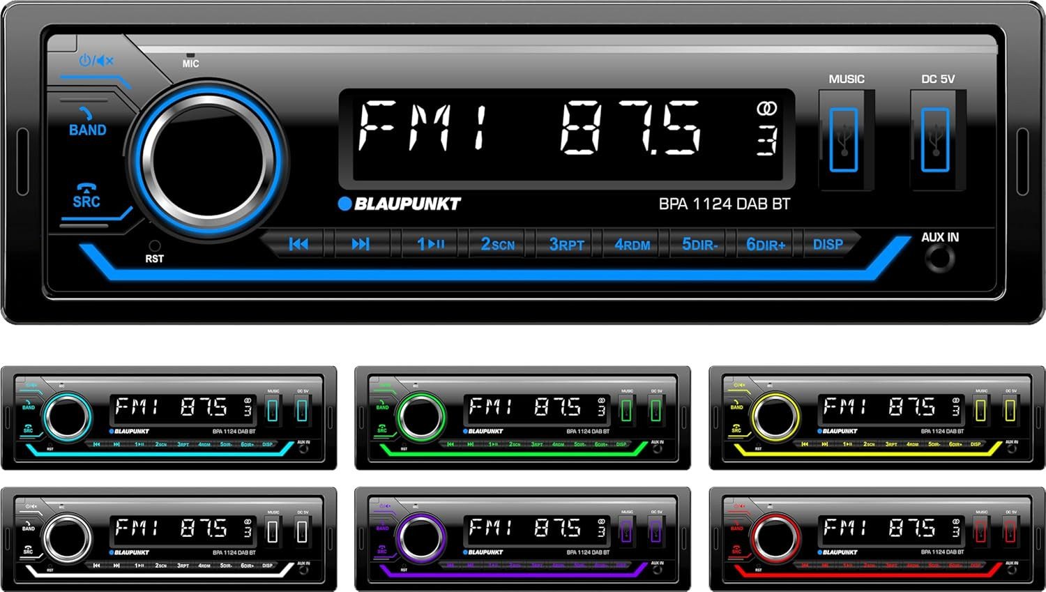 Blaupunkt BPA 1124 DAB BT Bluetooth-Freisprecheinrichtung, DAB+ Tuner Schwarz Autoradio (Digitalradio (DAB), FM-RDS, AM-Tuner, Verkehrsfunkpriorisierung (FM), 200 W, Permanentspeicher, abnehmbares Bedienteil, Freisprecheinrichtung)