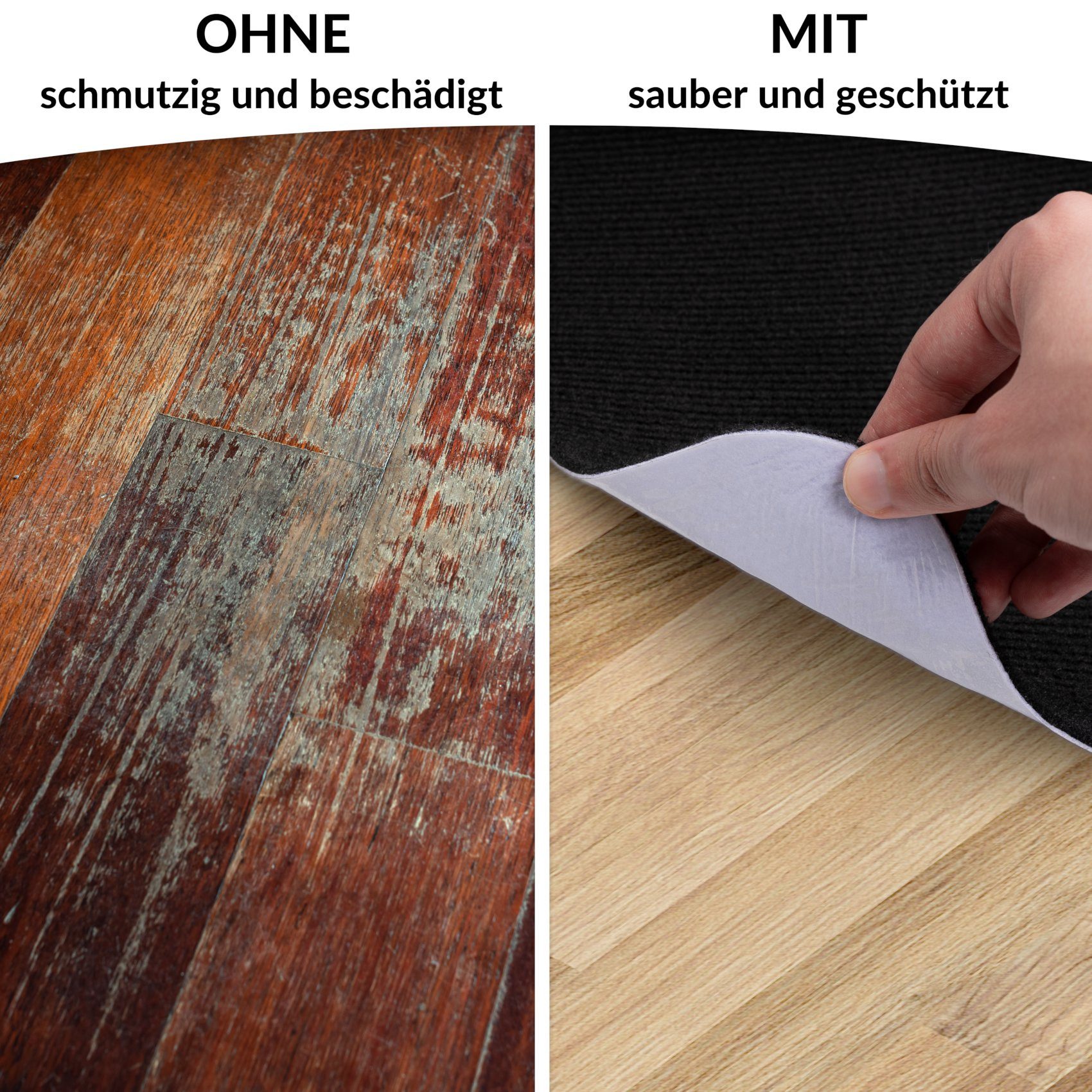 ANRO Bodenschutzmatte NEMESIS Bürostuhl Matte Teppich für Hartboden, Bodenschutz - gerollt, 1-St., Einzelpackung, geräuschdämpfend rutschfest Kurzflor 120x90cm Uni Schwarz