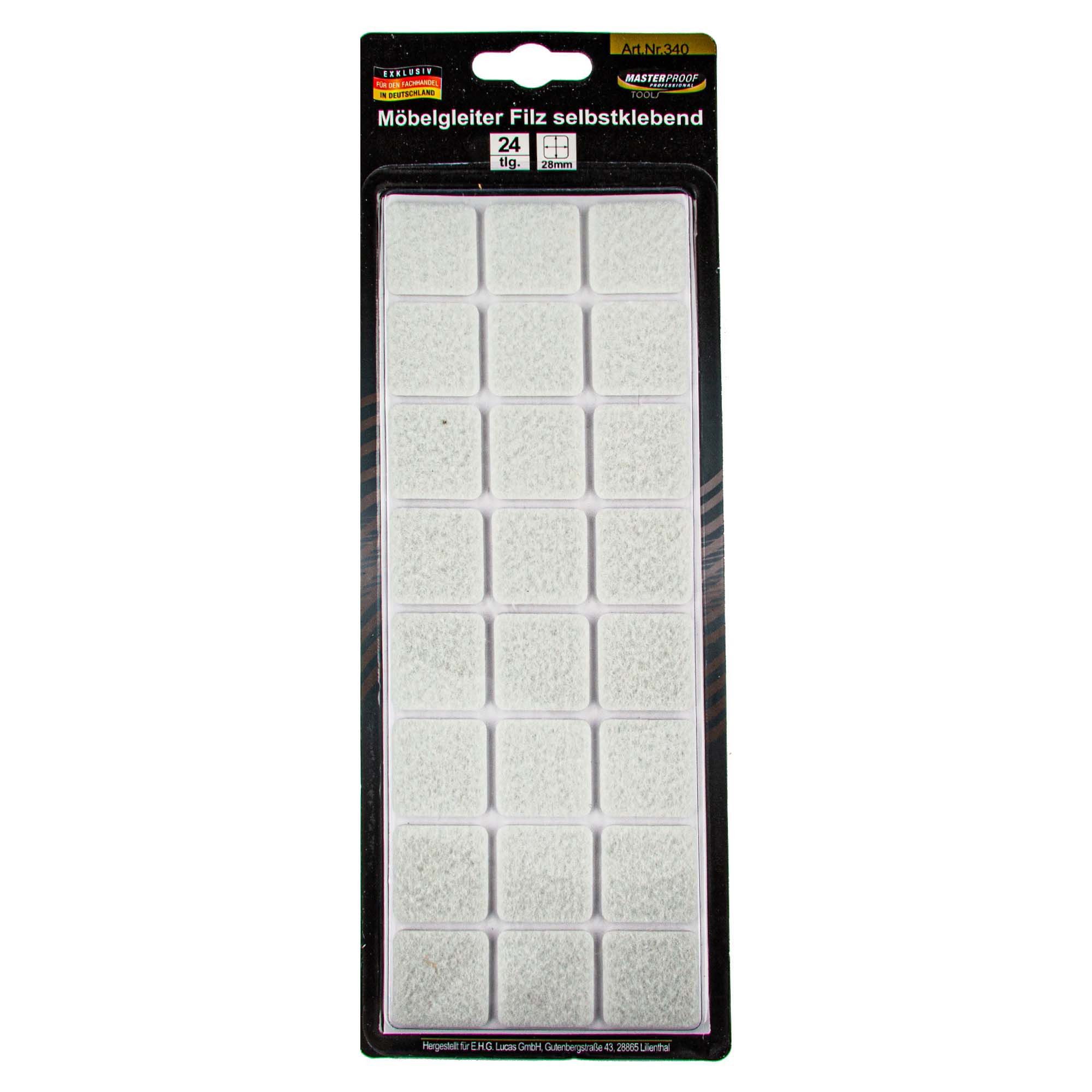 Filzgleiter Möbelgleiter 28 x 28 mm, Filz weiß, selbstklebend 24 Stück