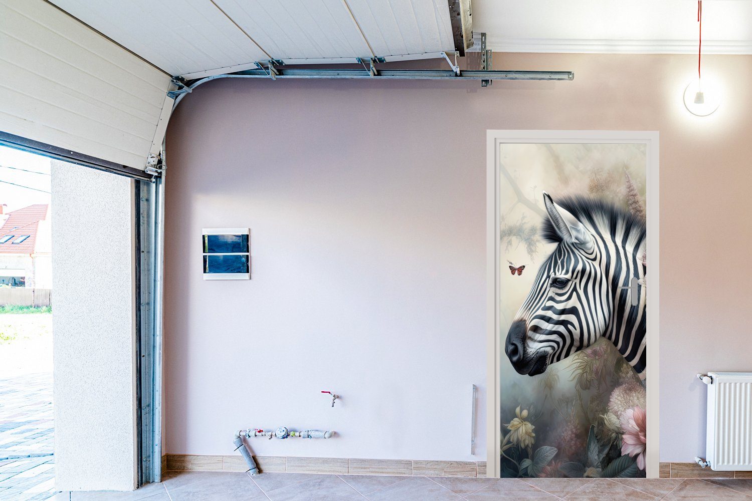 Wilde - für Türtapete Zebra St), (1 MuchoWow - Tür, - 75x205 Fototapete bedruckt, cm Türaufkleber, Matt, Blumen, Tiere Schmetterling