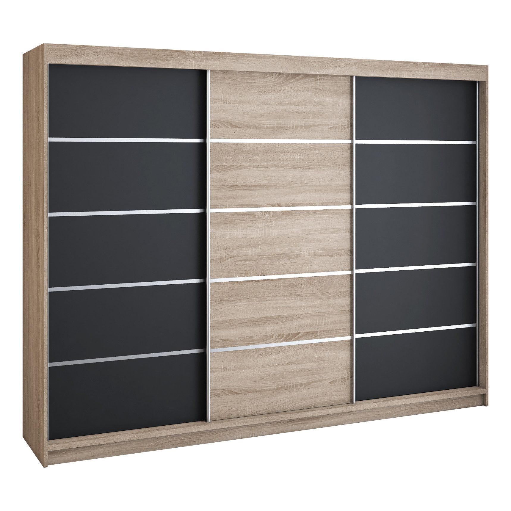 A&J MöbelLand GmbH Schiebetürenschrank STIM 200CM, 3-türig Schrank mit 4 Schubladen (TOP ANGEBOT! Geräumiger Schrank mit einer Breite von 200 cm und Spiegel, ideal zur Aufbewahrung von Kleidung und Accessoires. 4 Schubladen und viel Stauraum. TOP PRODUKT! Wählen Sie das ideale Modell für Ihr Schlafzimmer!, Inclusive 4 Schubladen) Breite: 200 cm, Höhe: 215 cm, Tiefe: 59,5 cm