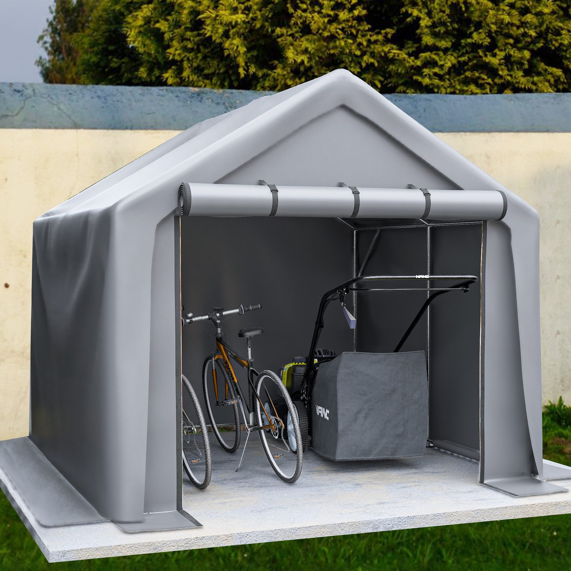 MC Star Gerätehaus 244x241x217cm, Fahrradgarage, Geräteschuppen, Garagenzelt, Gartenhaus, Lagerzelt Fahrradschuppen Werkzeugzelt Lagergarage, dunkelgrau