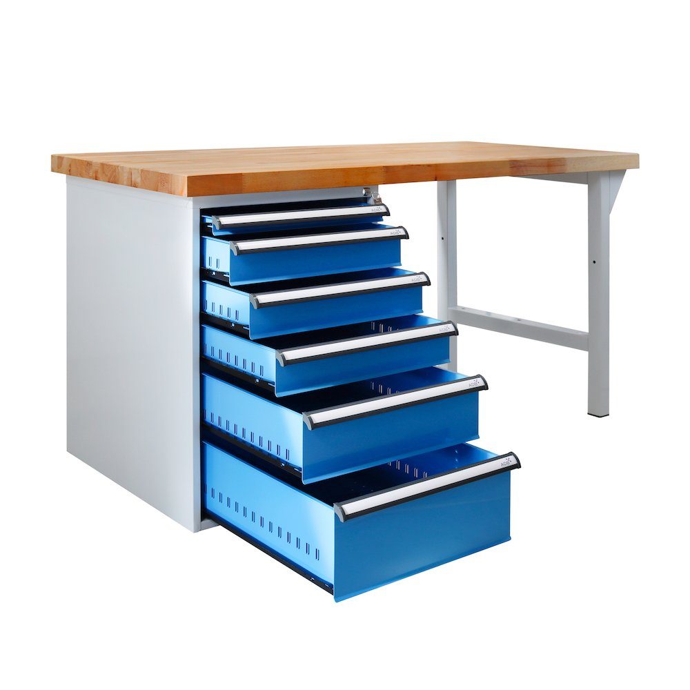 PROREGAL® Werkbank Werkbank Rhino Plus 84x150x70cm, Schubladen, HxBxT mit Blau/Blau Lichtgrau/Lichtblau 6