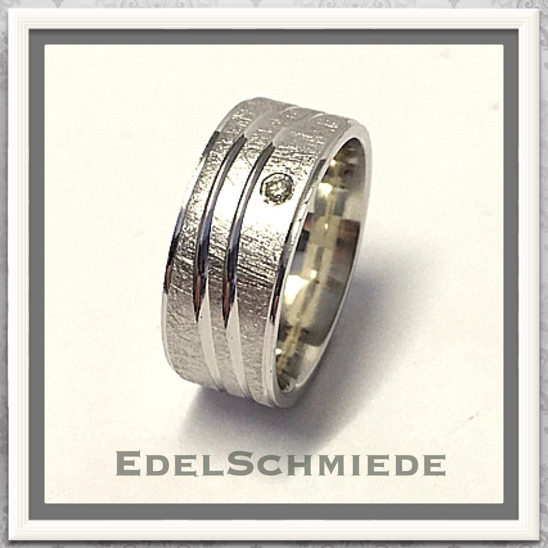 Silberring Bandring in 925 Silber rhod mit Zirkonia #57 -matt