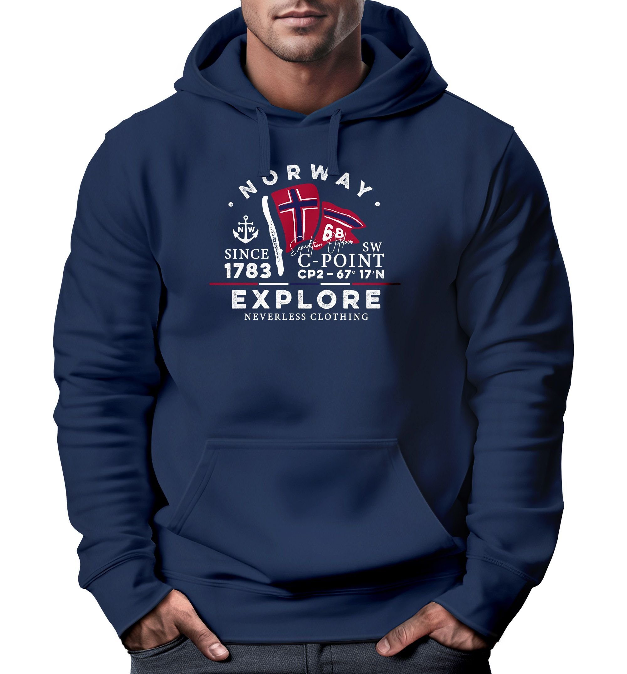 Neverless Hoodie Hoodie Herren Norway Explore norwegische Flagge Norwegen