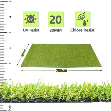 Kunstrasen Wasserfest Spring Grün Rasenteppich erhältlich 2x1M Rasen Höhe 20 mm, Randaco