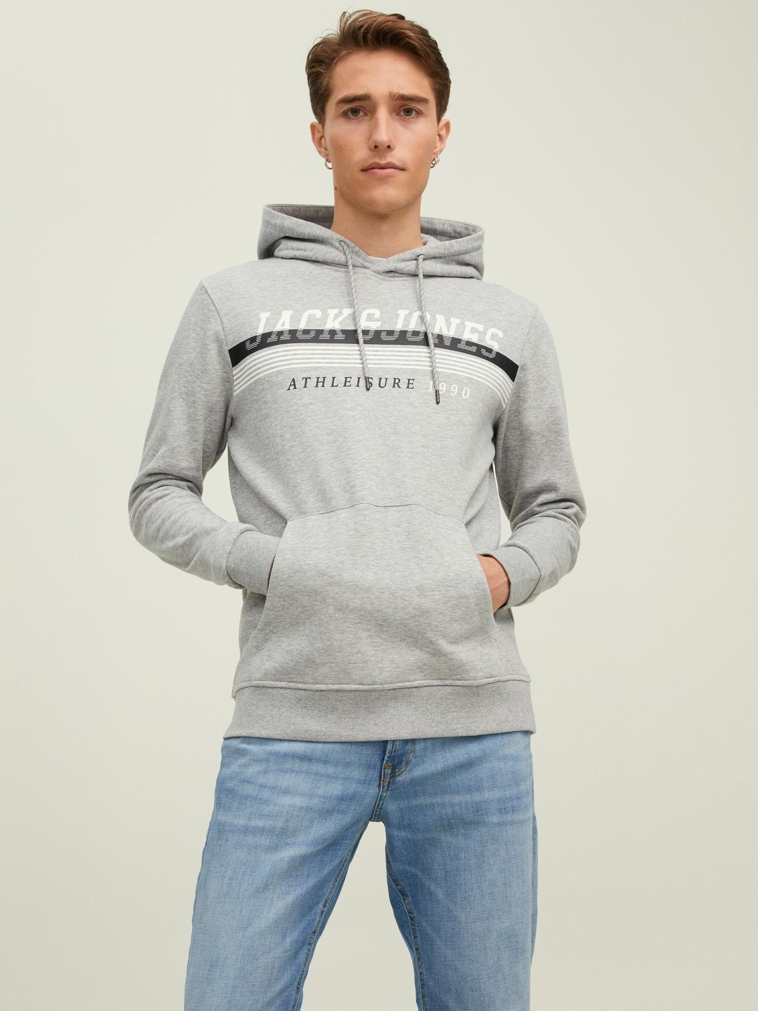 Jack & Kapuze Kapuzensweatshirt Ron Hoody mit hellgrau Hoodie Jones