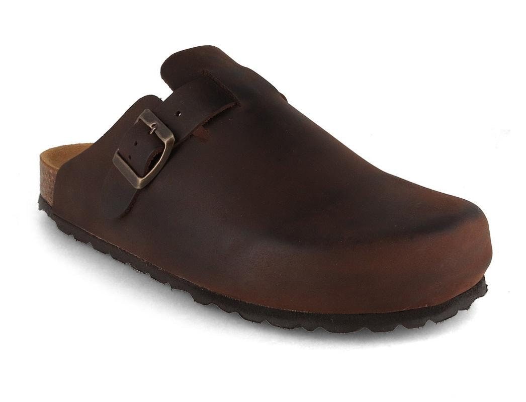 Tuffeln Leder-Clogs 'Helgoland' mit Korkfußbett schmale Passform Hausschuh mit Weichbettung