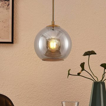 Lindby Hängeleuchte Jurian, dimmbar, Leuchtmittel nicht inklusive, Modern, Stahl, Glas, bronze, rauchgrau, 1 flammig, E27, Deckenlampe